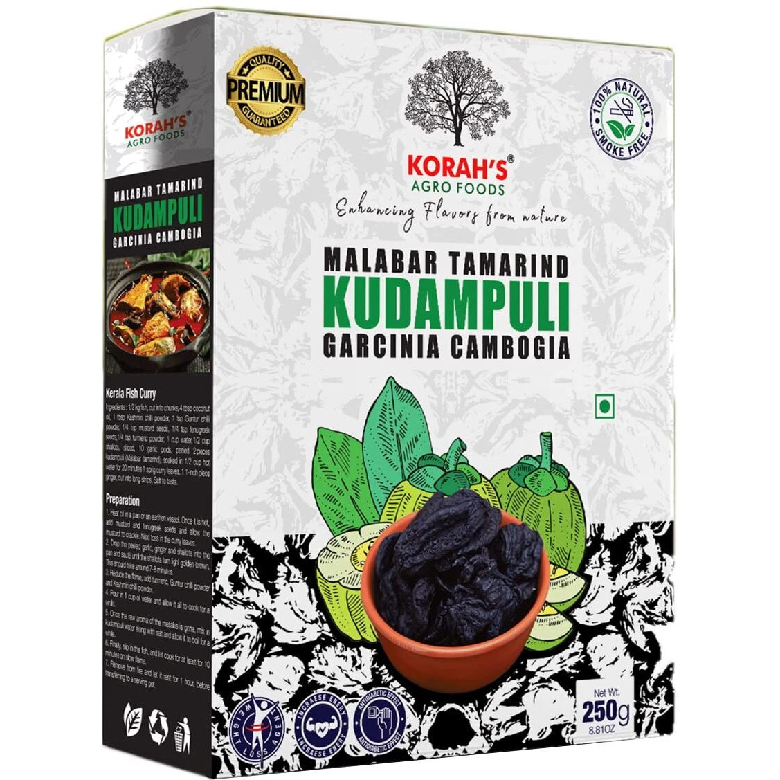 Korahs Agro Foods | Kudampuli/Malabar Tamarind/Garcinia Cambogia/Brindle Berry - 250g (Pack of 2)