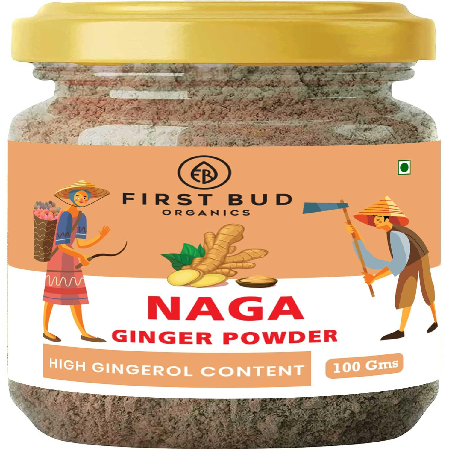First Bud Organics Naga Dry Ginger Powder - 100gm | Organic Ginger Powder With High Gingerol Content | Non GMO, Gluten Free & No Preservatives | Perfect For Cooking, Baking, Smoothies, and Teas |