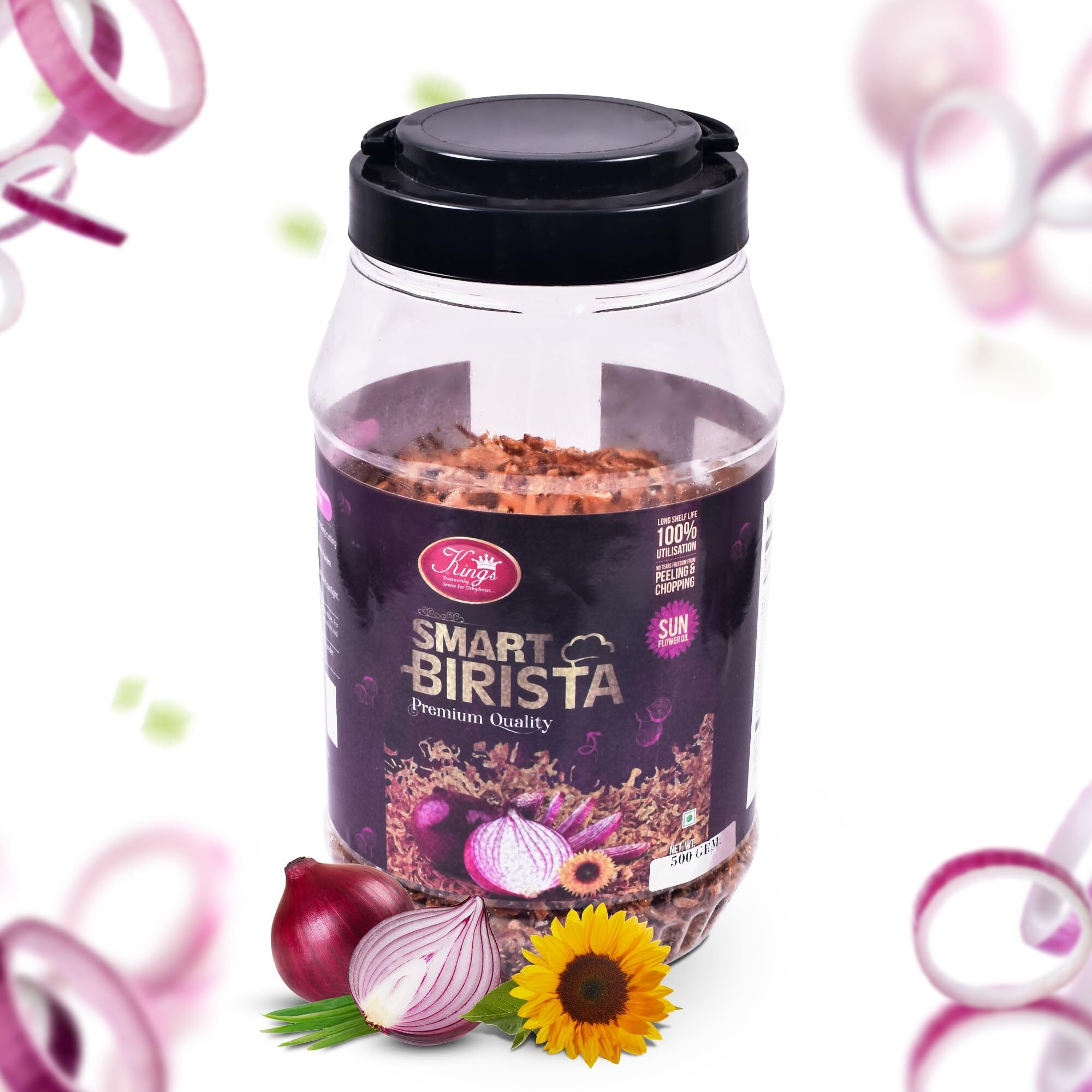 KINGS Smart Birista, Crispy Fried Onions with Sunflower Oil (500gm, Pack Of 1 Jar)