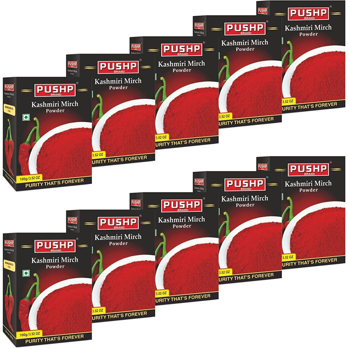 Pushp Brand Kasmiri Red Chilli Powder (100gm Pack of 10)