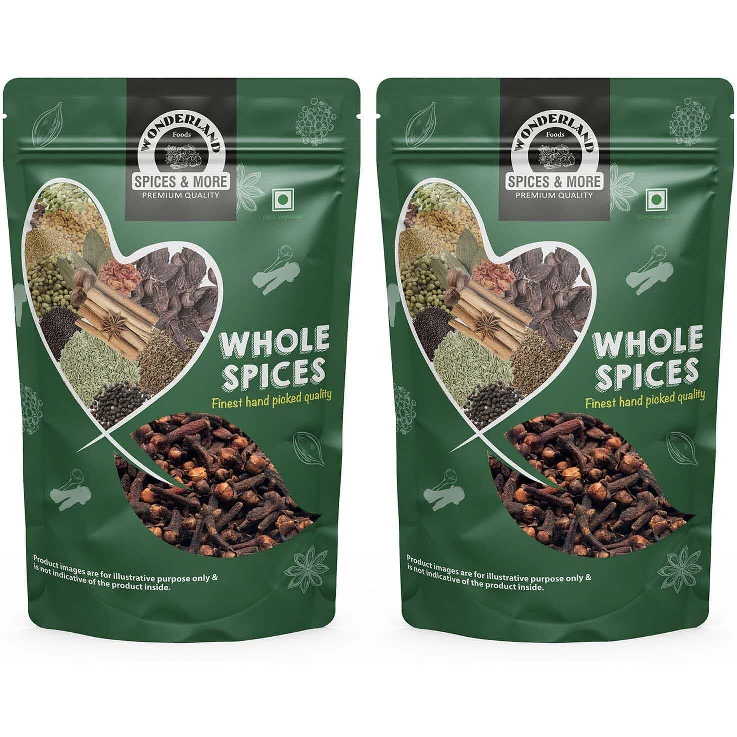 Wonderland Foods Whole Spices Pure Organic Cloves 500g (250gX2) Pouch | Sabut laung (Lavang) | Whole Spices | Aromatic Spice | High Oil Content