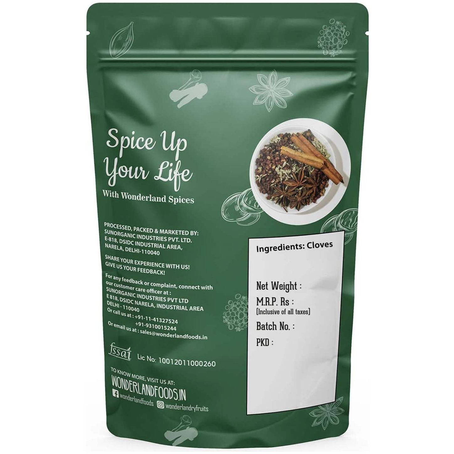 Wonderland Foods Whole Spices Pure Organic Cloves 500g (250gX2) Pouch | Sabut laung (Lavang) | Whole Spices | Aromatic Spice | High Oil Content