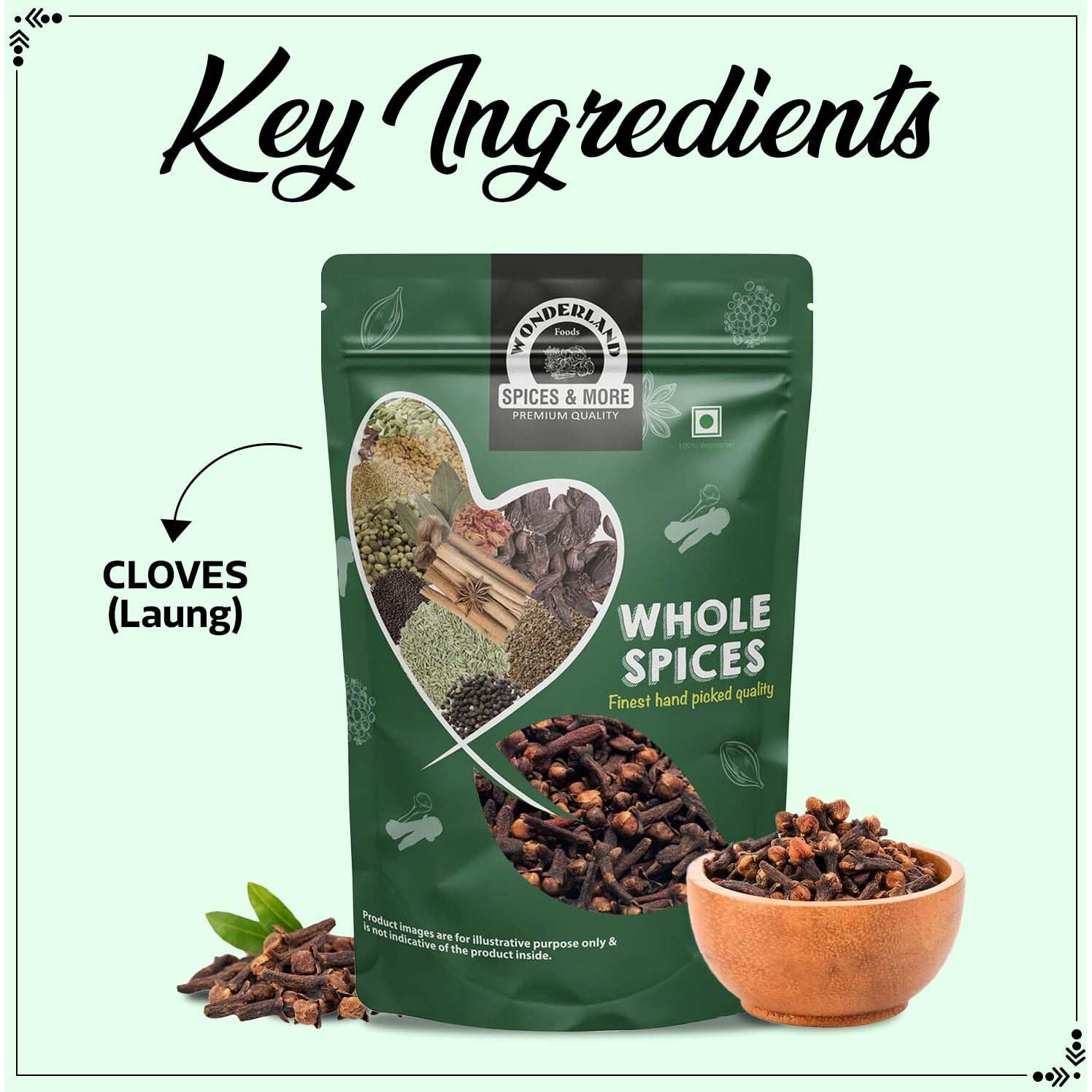 Wonderland Foods Whole Spices Pure Organic Cloves 500g (250gX2) Pouch | Sabut laung (Lavang) | Whole Spices | Aromatic Spice | High Oil Content