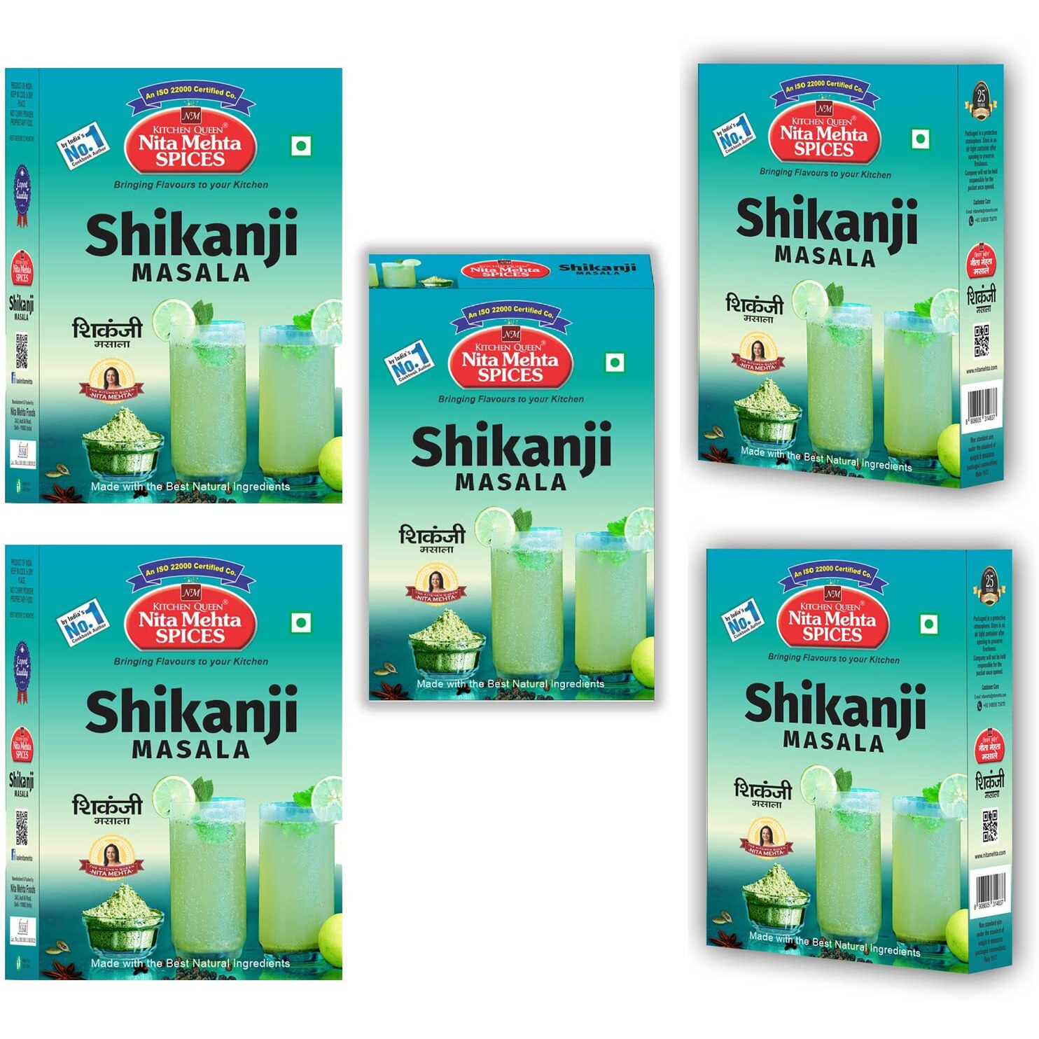 KITCHEN QUEEN NITA MEHTA Shikanji Masala 100g Each (Pack of 5)  500g | Make Varieties of Shikanji at Home (SHIKANJI MASALA, 5 PACK | 500g)