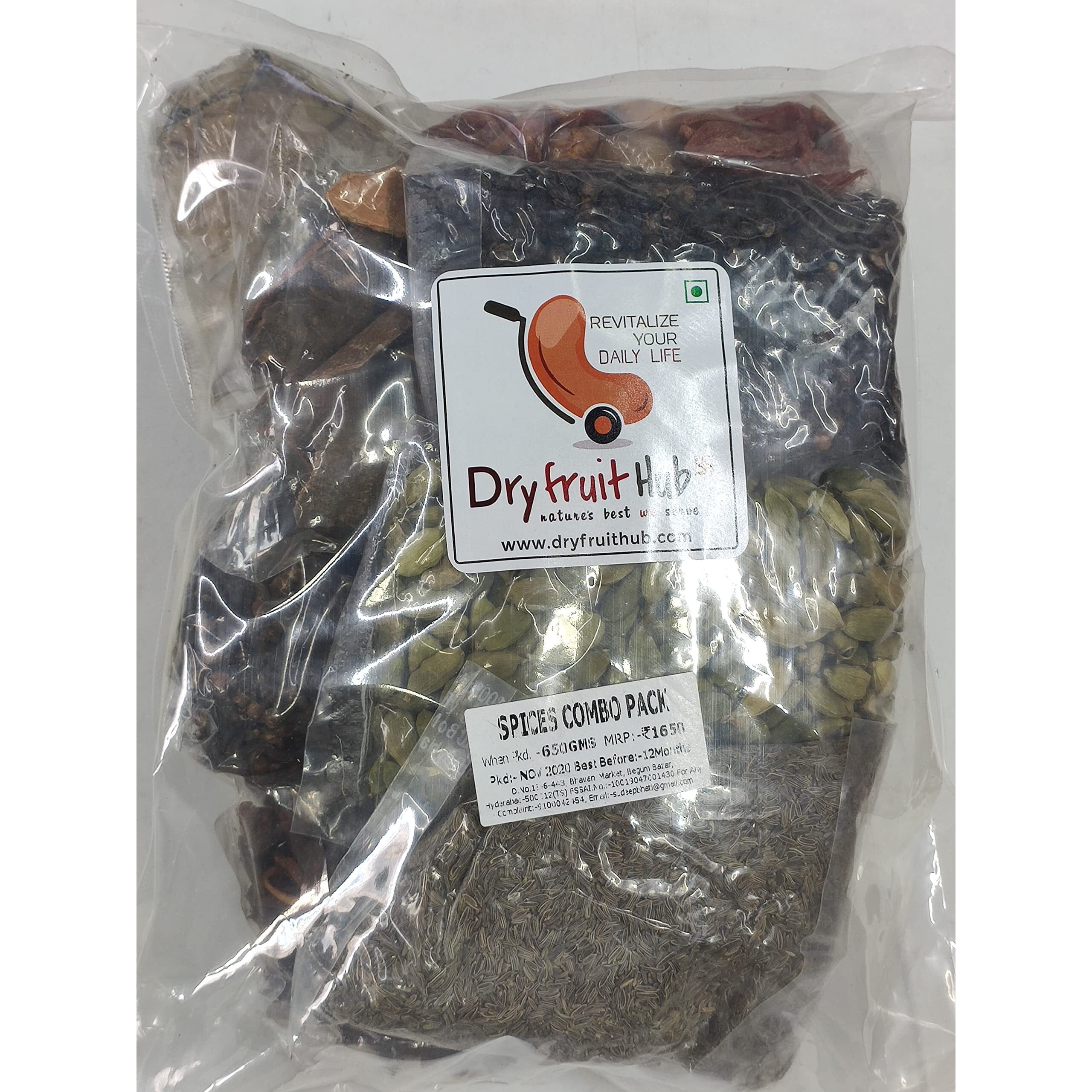 Dry Fruit Hub Whole Spices Combo Pack 650 Grams (Lawang 100gms,elaichi 100gms,dalchini 100gms,Shahi jeera 100gms,Starflower 50gms Bay Leaves 50gms) Whole Gram Masala Biryani Masala
