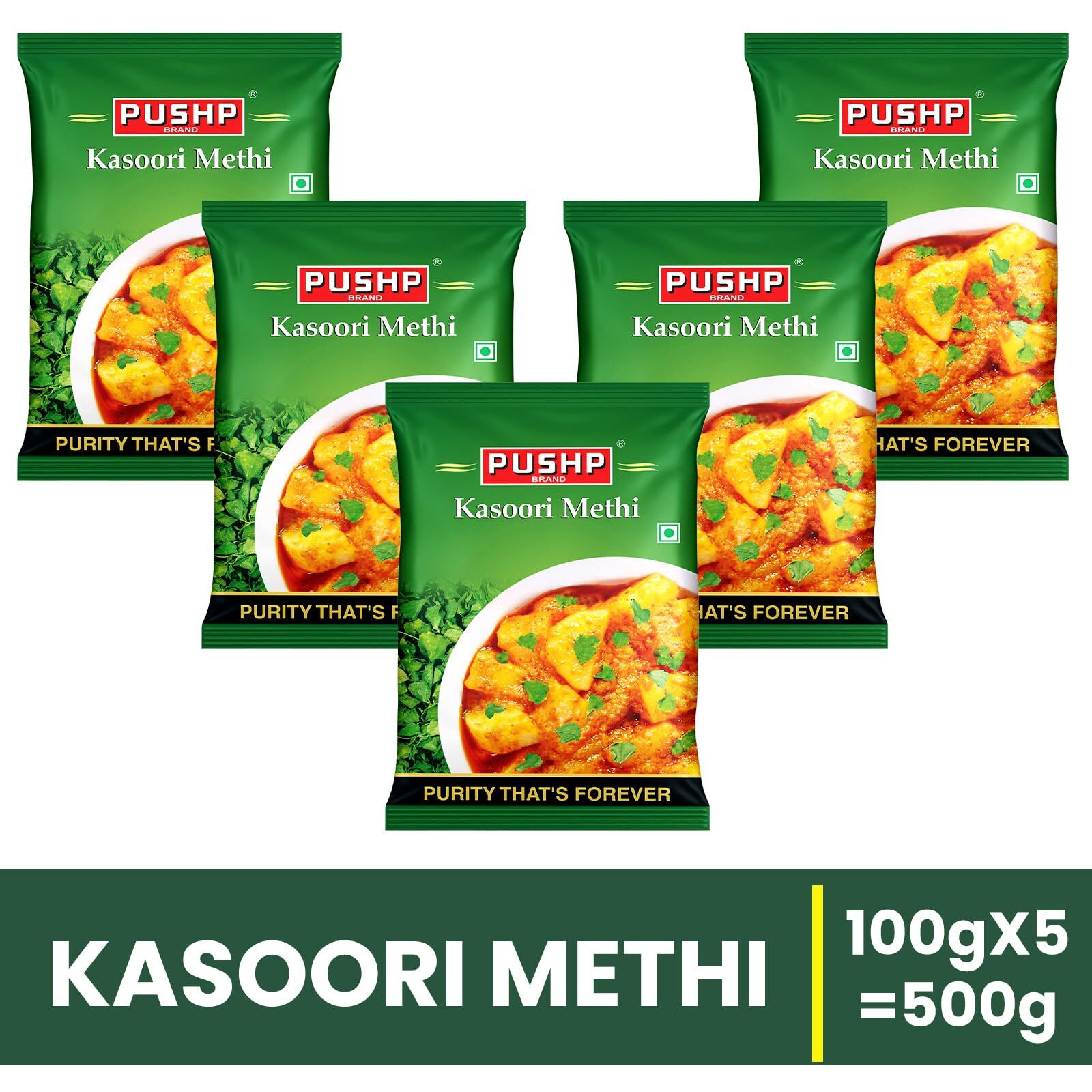 Pushp Brand Kasoori Methi Pouch (100g pack) (Pack of 5)