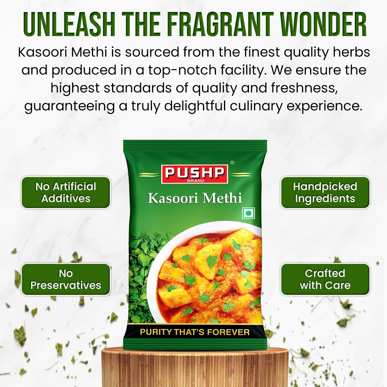 Pushp Brand Kasoori Methi Pouch (100g pack) (Pack of 5)