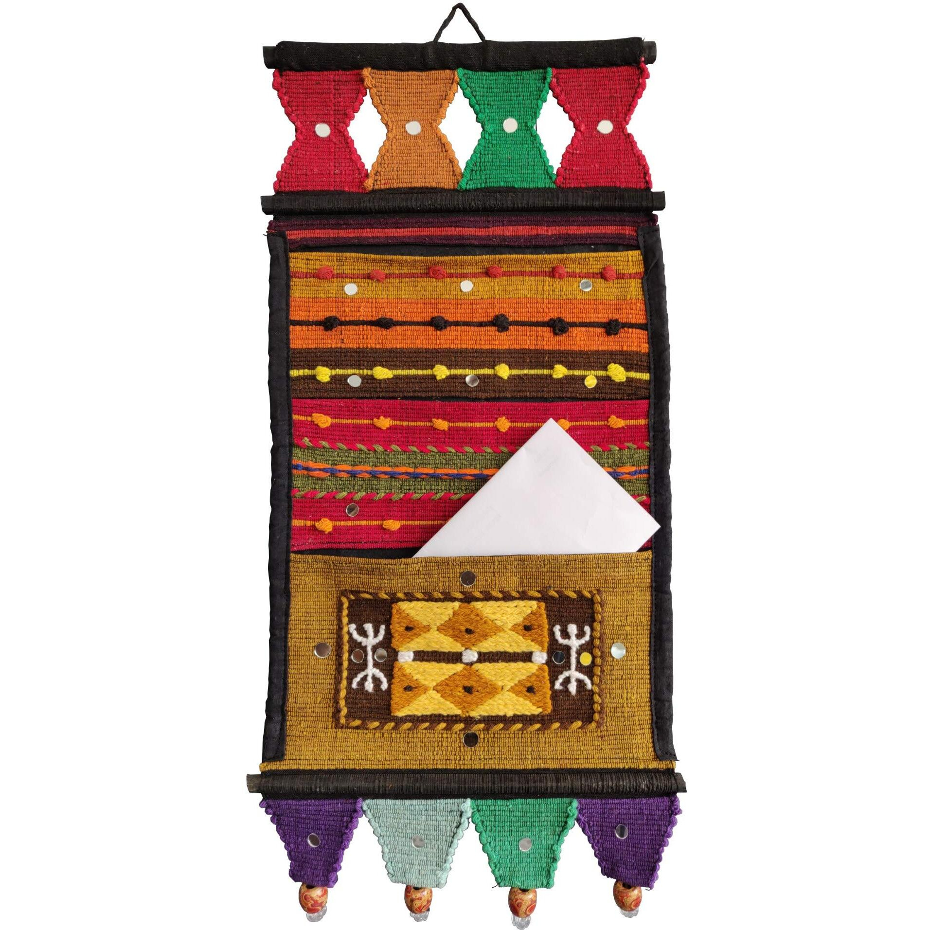 VARUNAVI Handloom Cotton Letter Magazine Holder wall Hanging Home Decor Tapestry 23" X 10"