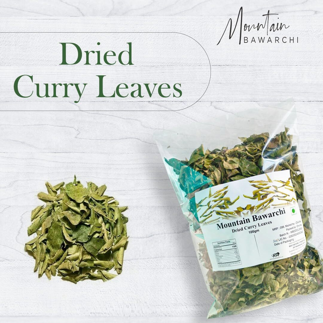 Mountain Bawarchi Curry Leaves | Dried Curry Leaves | Kadi Patta Leaves | 100g
