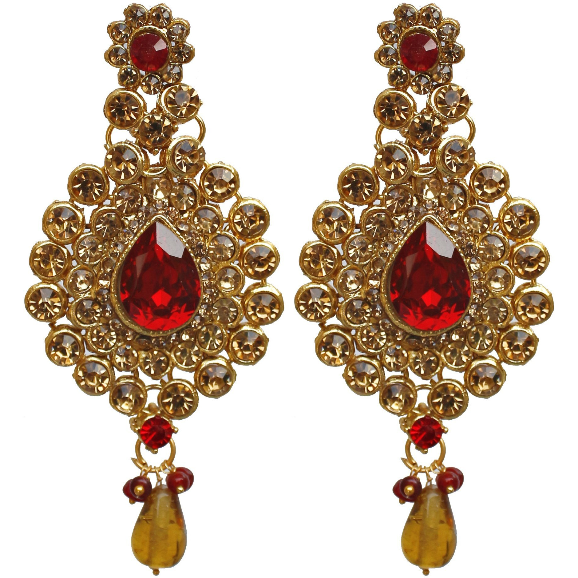 Lucky Jewellery Bridal Dulhan Designer 18k Gold Plated Gold Red Color Pearl Stone Set 9 pcs. for Women & Girls (3630-IZS-1611-LCT-RED)