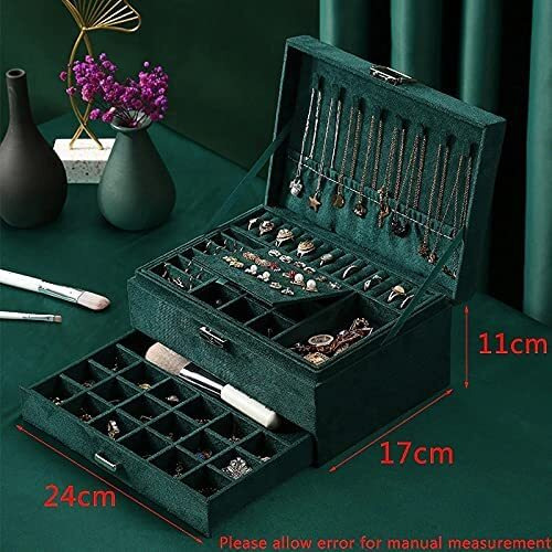 LEXSO WomenS Velvet Layer 3 Lockable Portable Travel Jewelry Box Jewellery Box Organisers 3 Layer For Storing Earrings,Rings,Bracelets&Necklaces Jewellery Boxes&Organisers Jewelry Storage (Green)