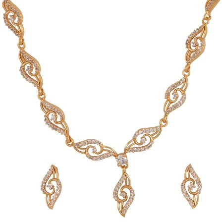 Estele 24 Kt American Diamond Gold Plated Necklace Set with Earrings for Women