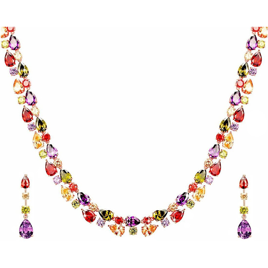 Yellow Chimes Multicolor Jewellery Set for Women Swiss Cubic Zirconia 18K Rose Gold Plated Necklace Set for Women and Girls.