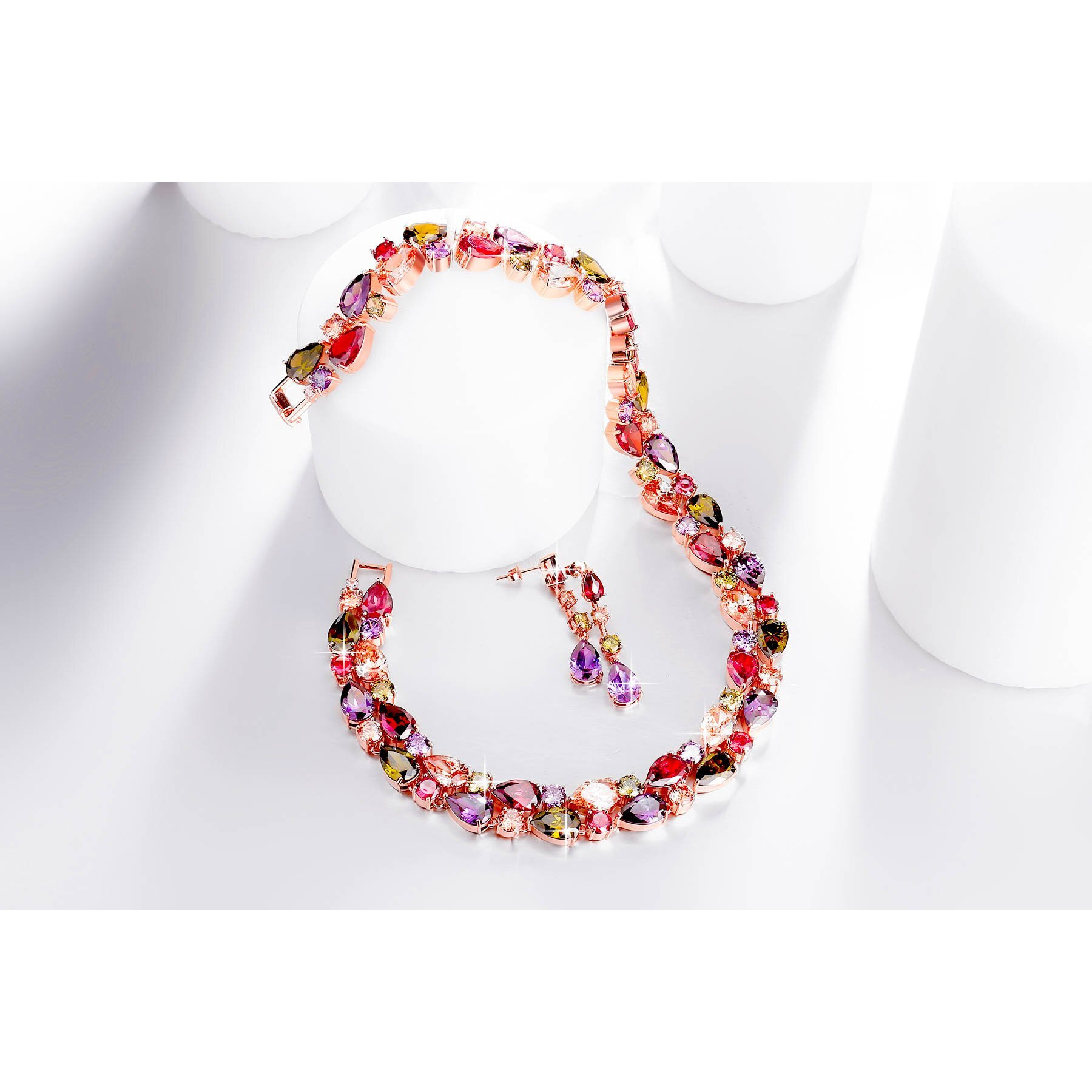 Yellow Chimes Multicolor Jewellery Set for Women Swiss Cubic Zirconia 18K Rose Gold Plated Necklace Set for Women and Girls.