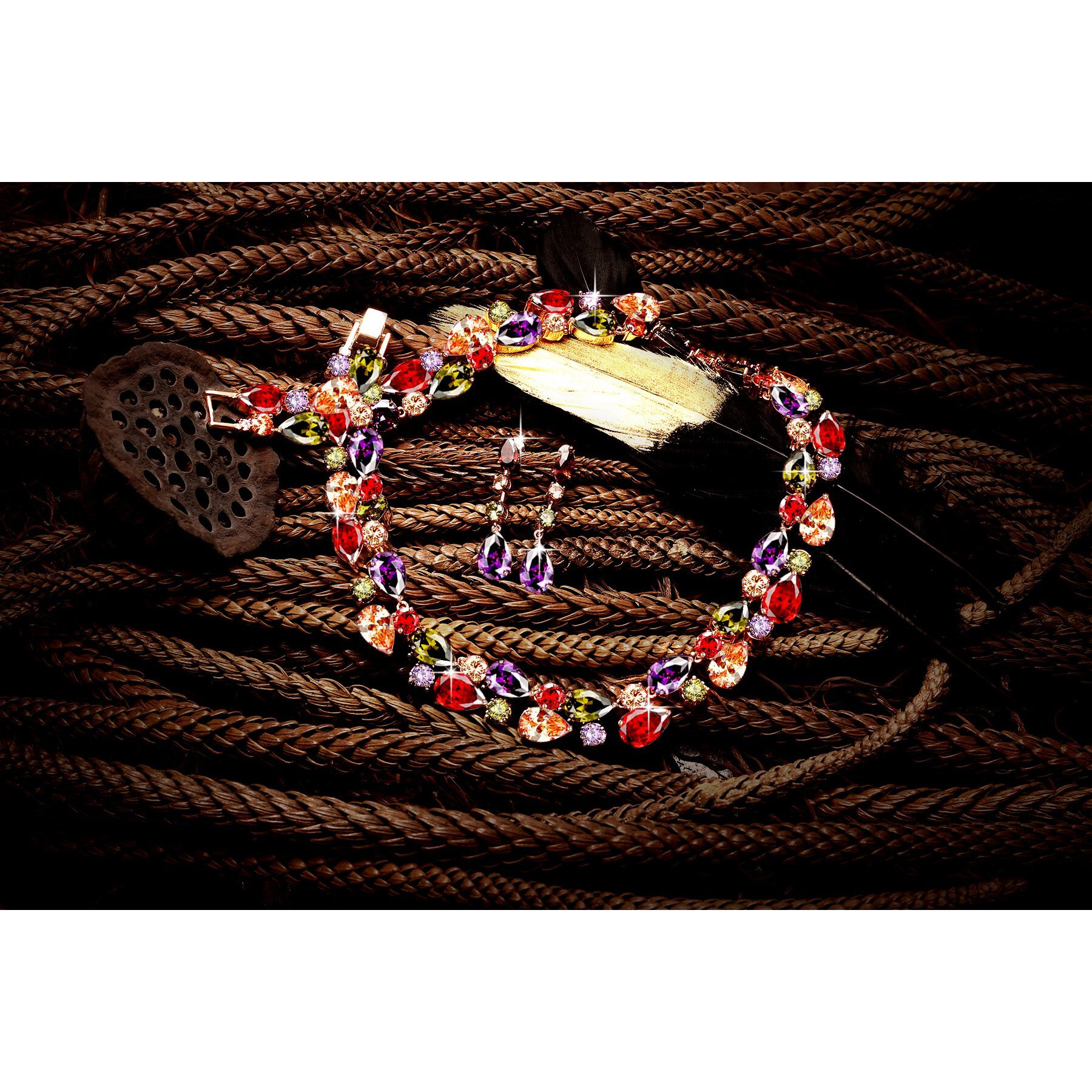 Yellow Chimes Multicolor Jewellery Set for Women Swiss Cubic Zirconia 18K Rose Gold Plated Necklace Set for Women and Girls.