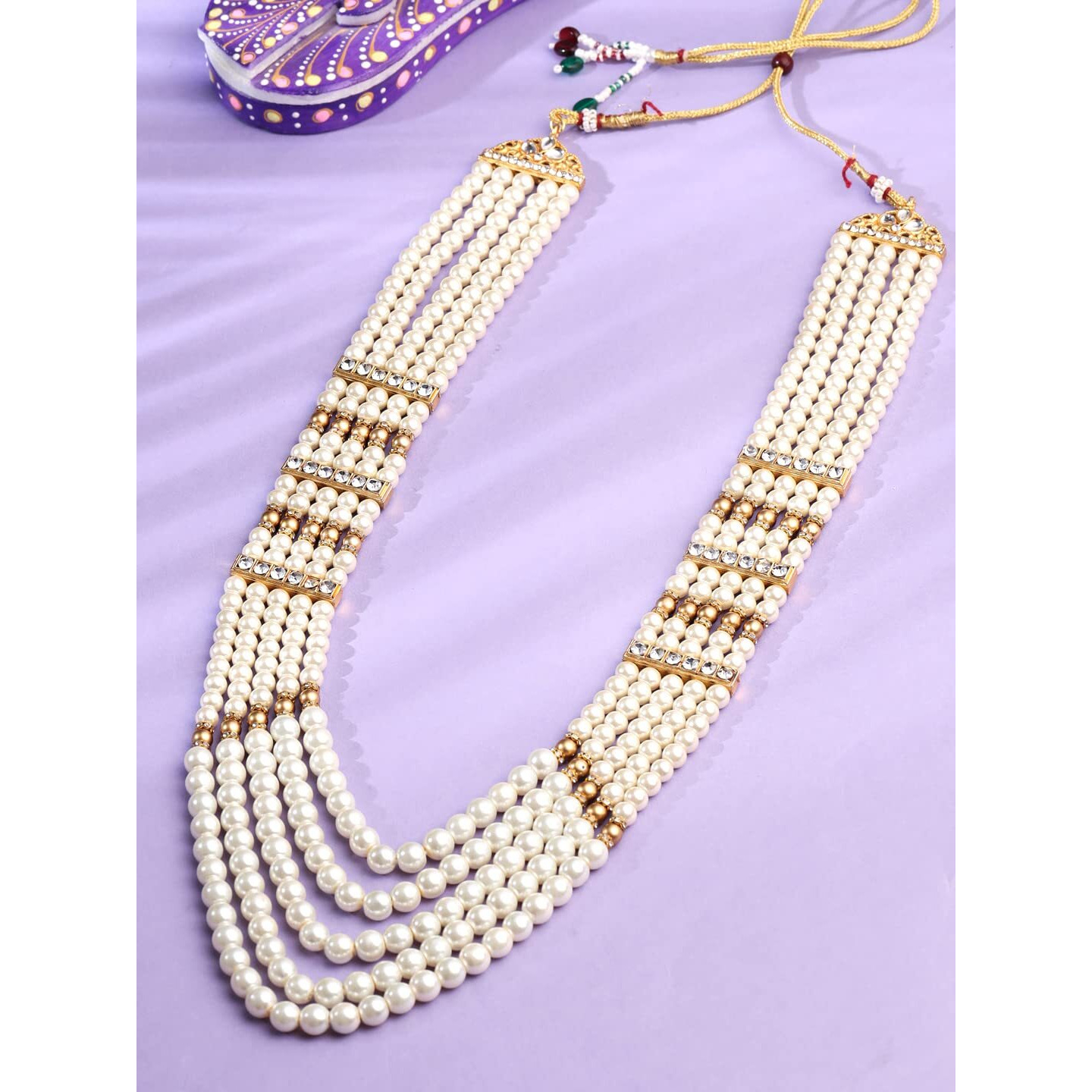 Yellow Chimes Dulahmala For Mens White Beads Pearl Necklace Jewellery for Groom Dulha Moti Mal Haar For Men Sherwani Necklace