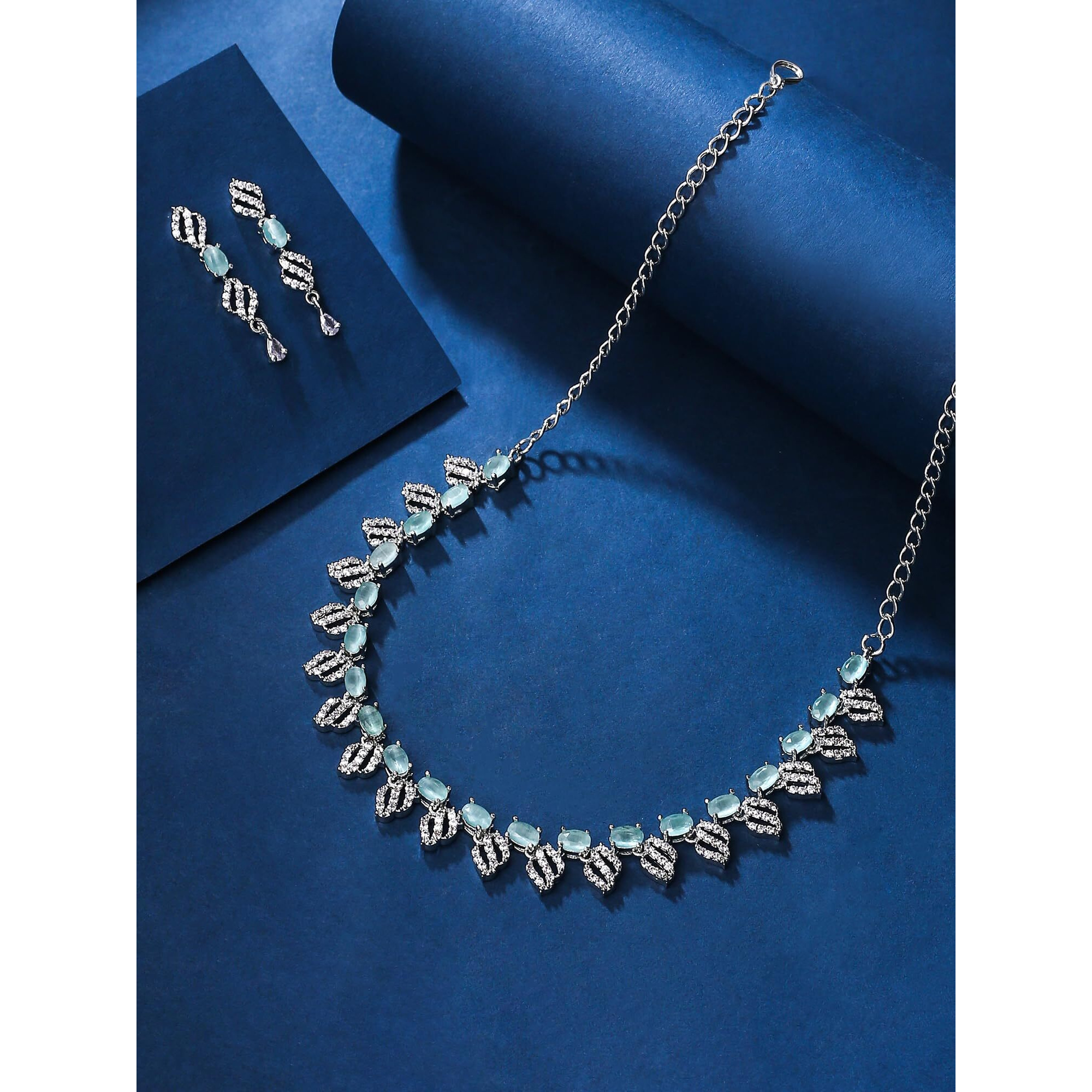 Yellow Chimes Jewellery Set for Women and Girls Traditional American Diamond Jewellery Set | Rosegold Plated AD Necklace Set for Women | Birthday Anniversary Gift for Girls & Women (Style 3)