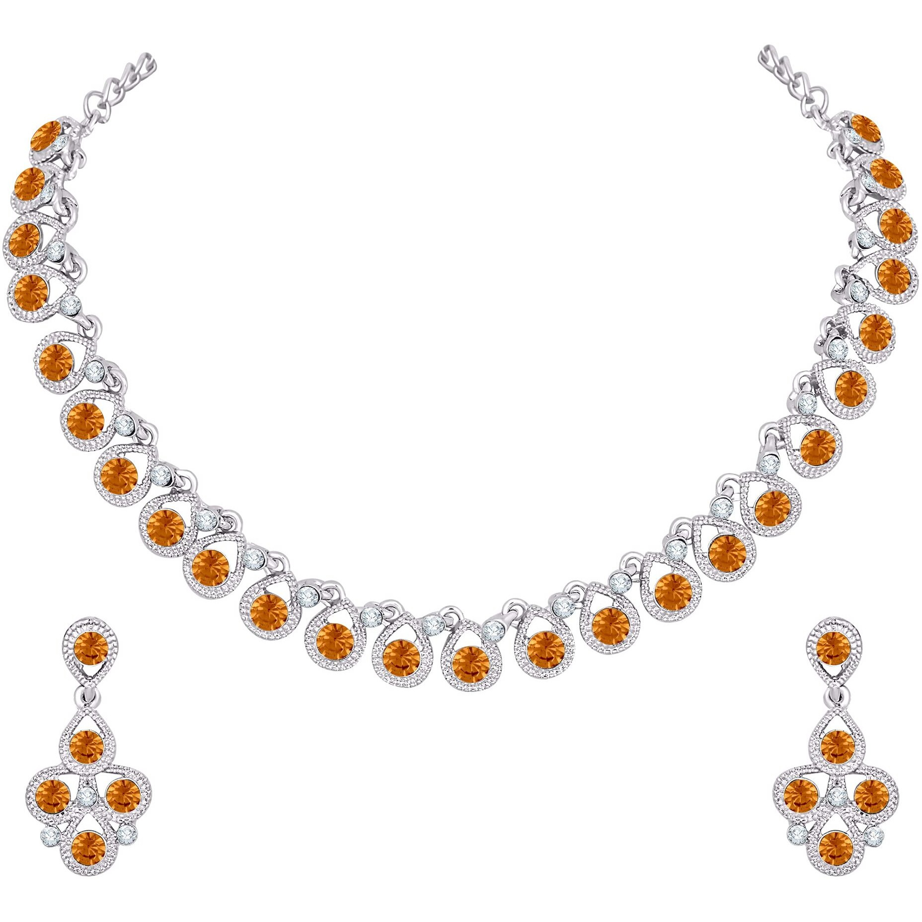 Atasi International Silver Plated Alloy Necklace Set with Earrings For Women (RF5461) (Light Brown)