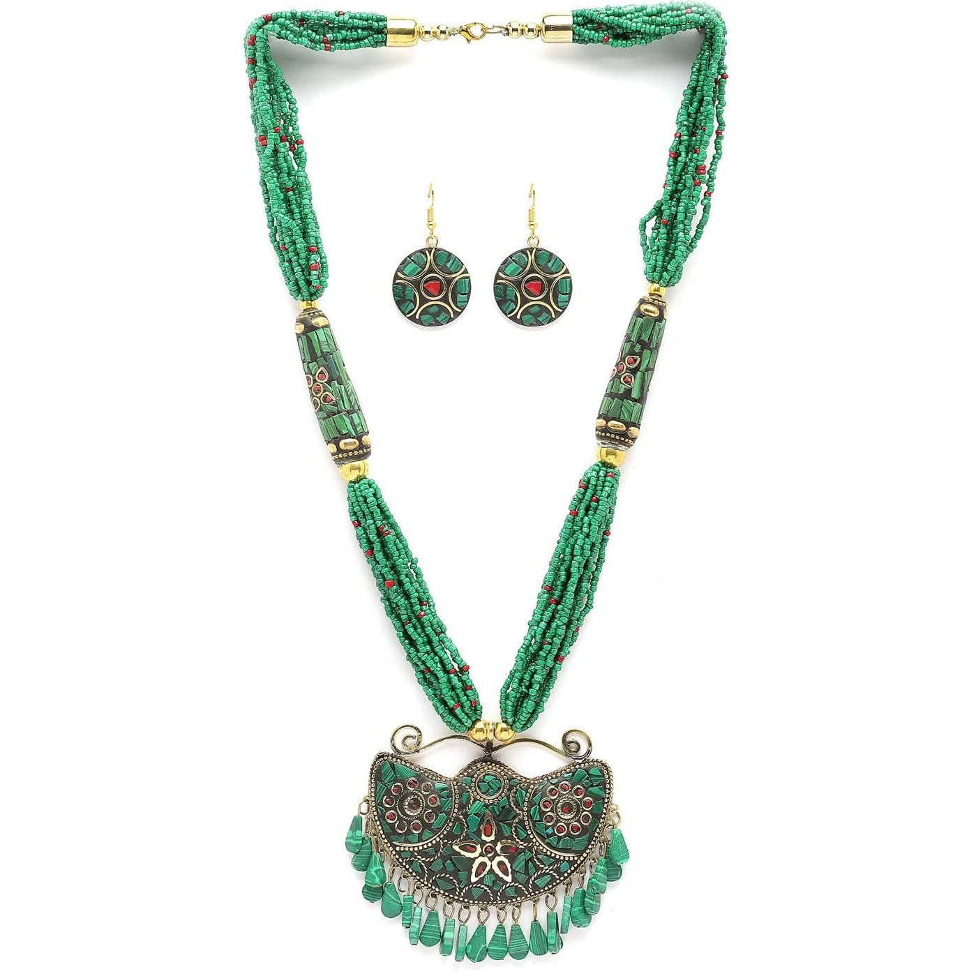 Shining Diva Fashion Latest Stylish Traditional Tibetan Pendant Necklace Jewellery Set for Women (rrsd15545s)