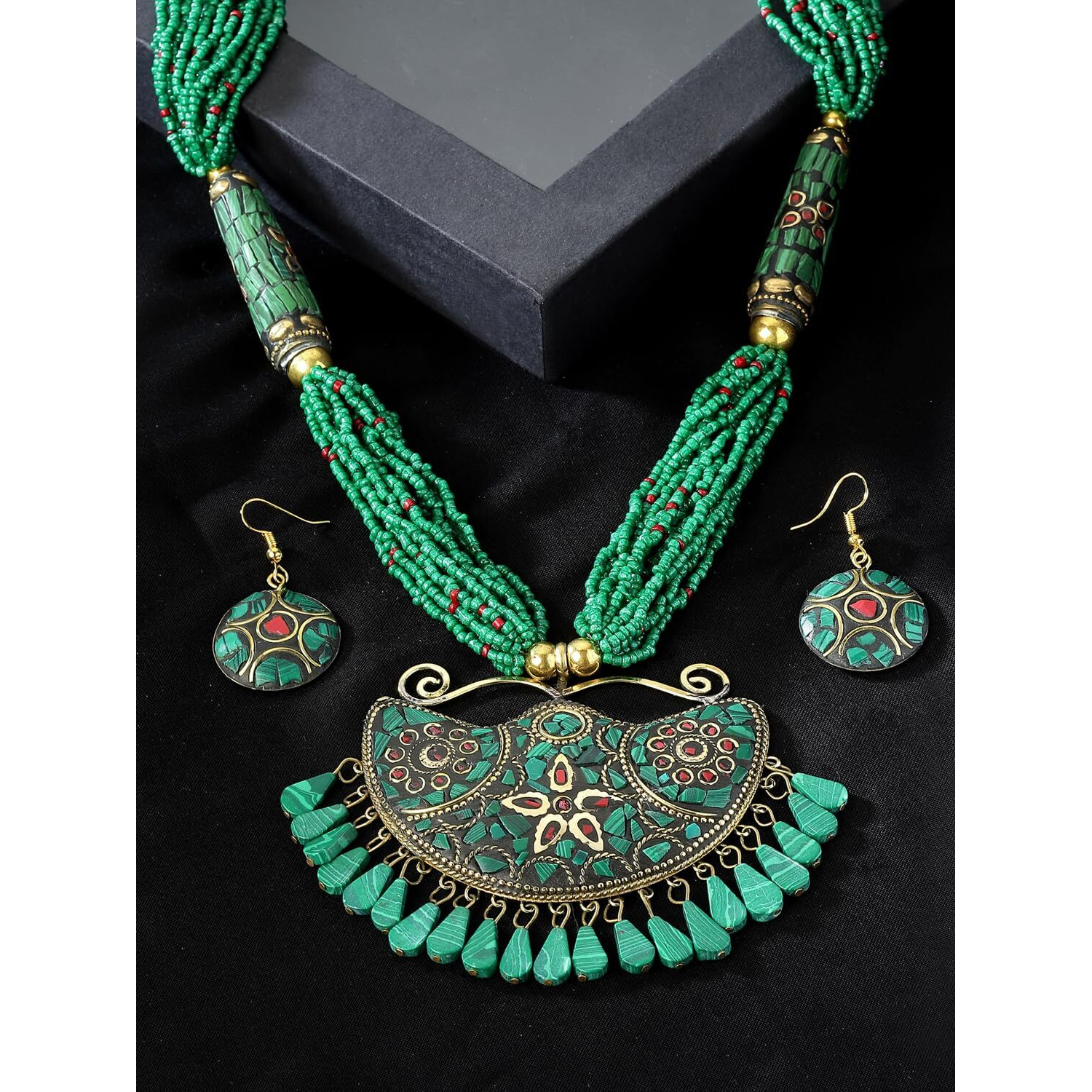 Shining Diva Fashion Latest Stylish Traditional Tibetan Pendant Necklace Jewellery Set for Women (rrsd15545s)