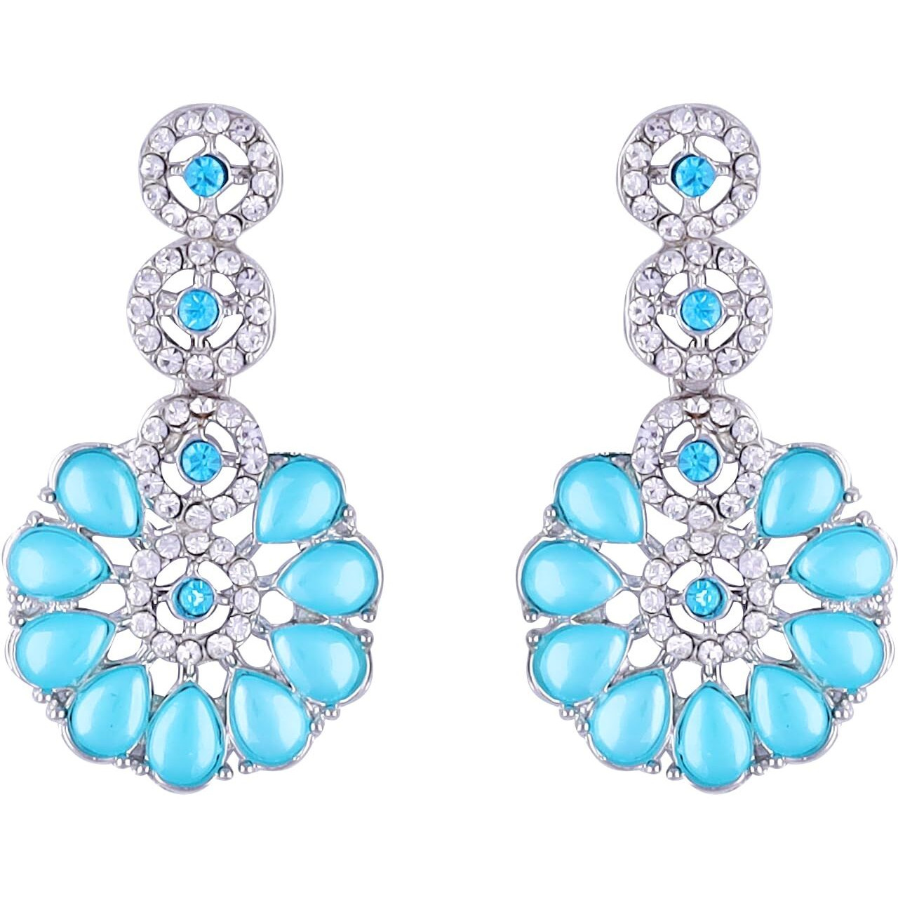 Atasi International Silver Mint Blue Kundan and American Diamond Necklace Jewellery Set with Earrings for Women (RMB5555)