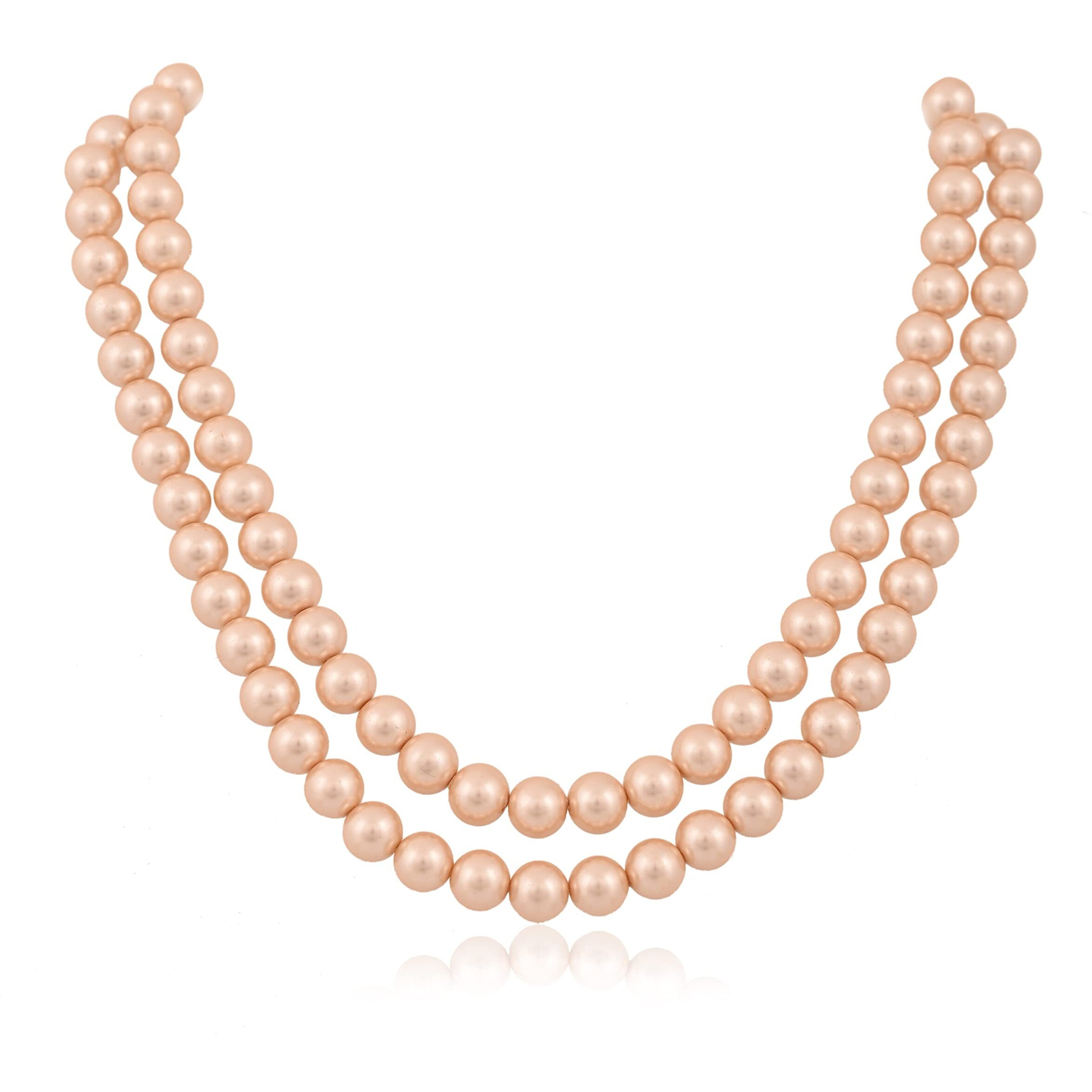 Ratnavali Jewels Imitation Pearl 10Mm Bead Size Double Strand Necklace Pearl Moti Mala Jewellery Set With Earrings For Womens Girls