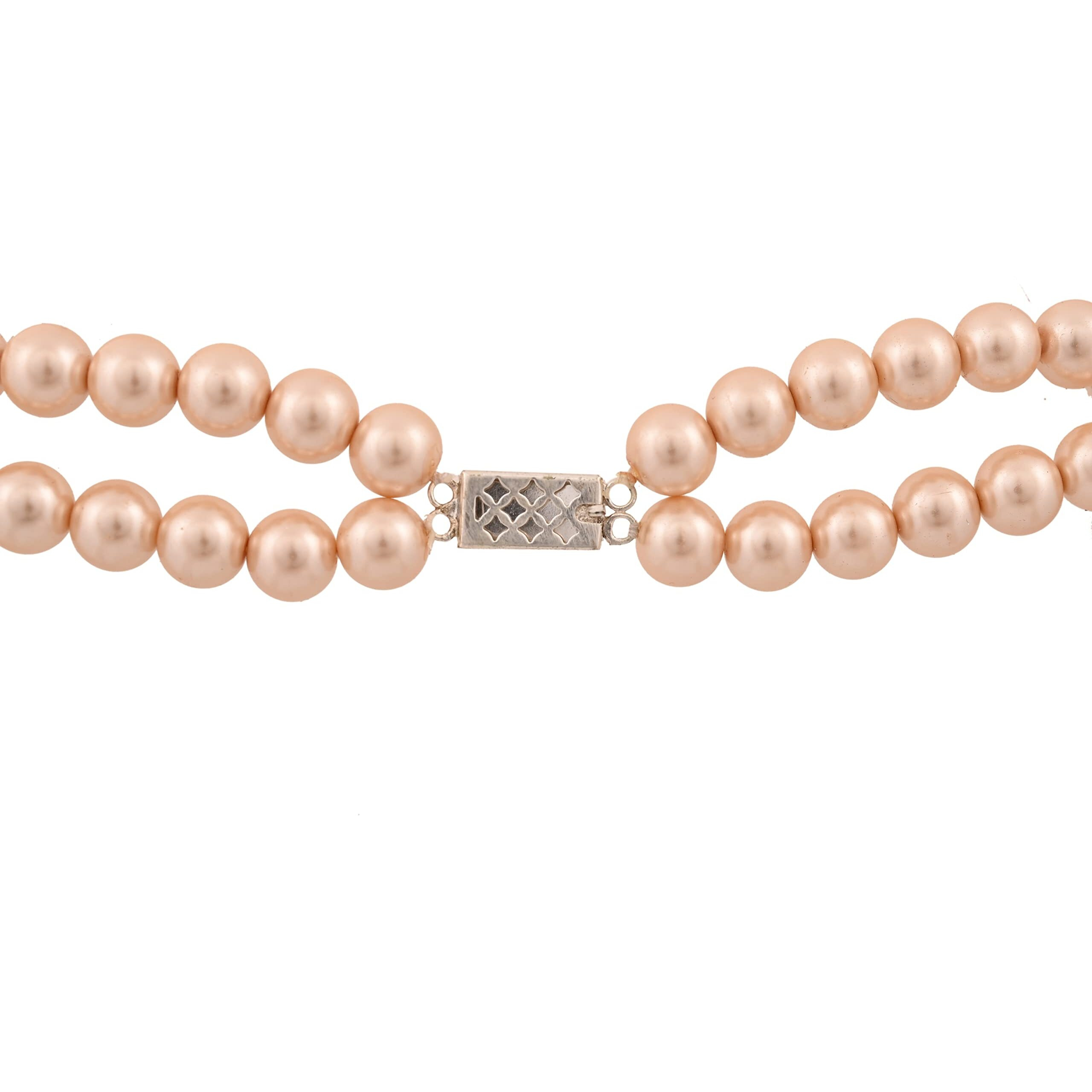 Ratnavali Jewels Imitation Pearl 10Mm Bead Size Double Strand Necklace Pearl Moti Mala Jewellery Set With Earrings For Womens Girls