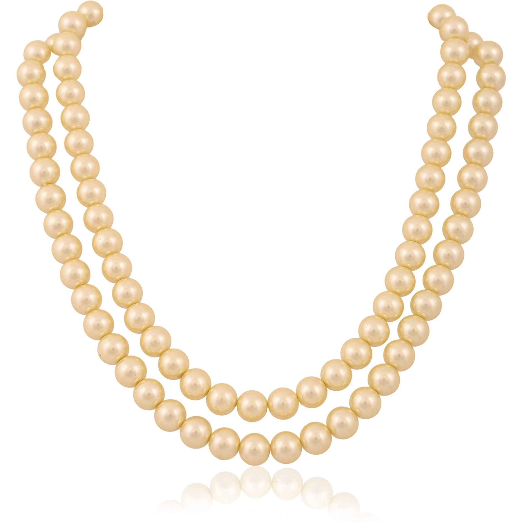 Ratnavali Jewels Imitation Pearl 10MM Bead Size Double Strand Necklace Pearl Moti Mala Jewellery Set with Earrings for Women Girls