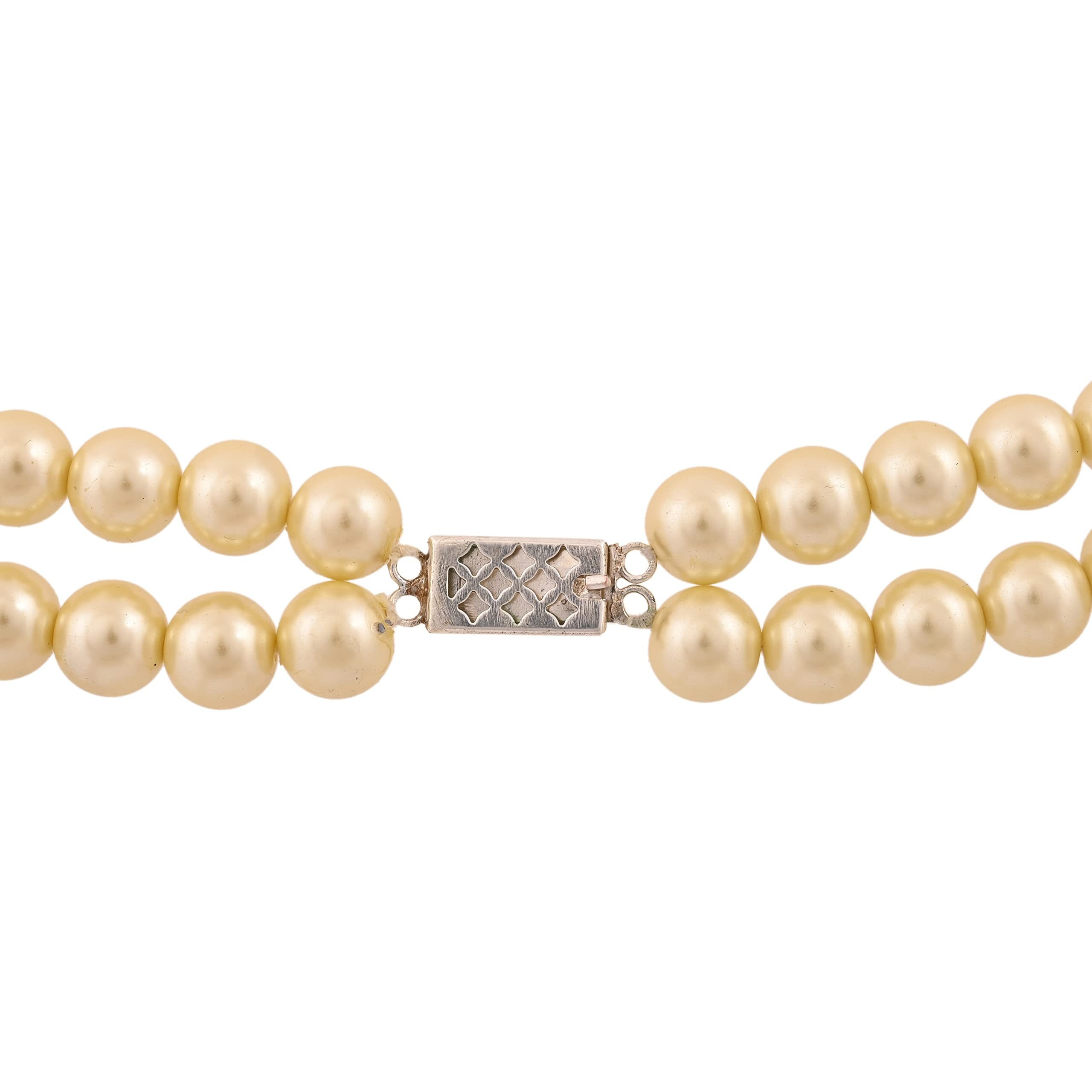 Ratnavali Jewels Imitation Pearl 10MM Bead Size Double Strand Necklace Pearl Moti Mala Jewellery Set with Earrings for Women Girls