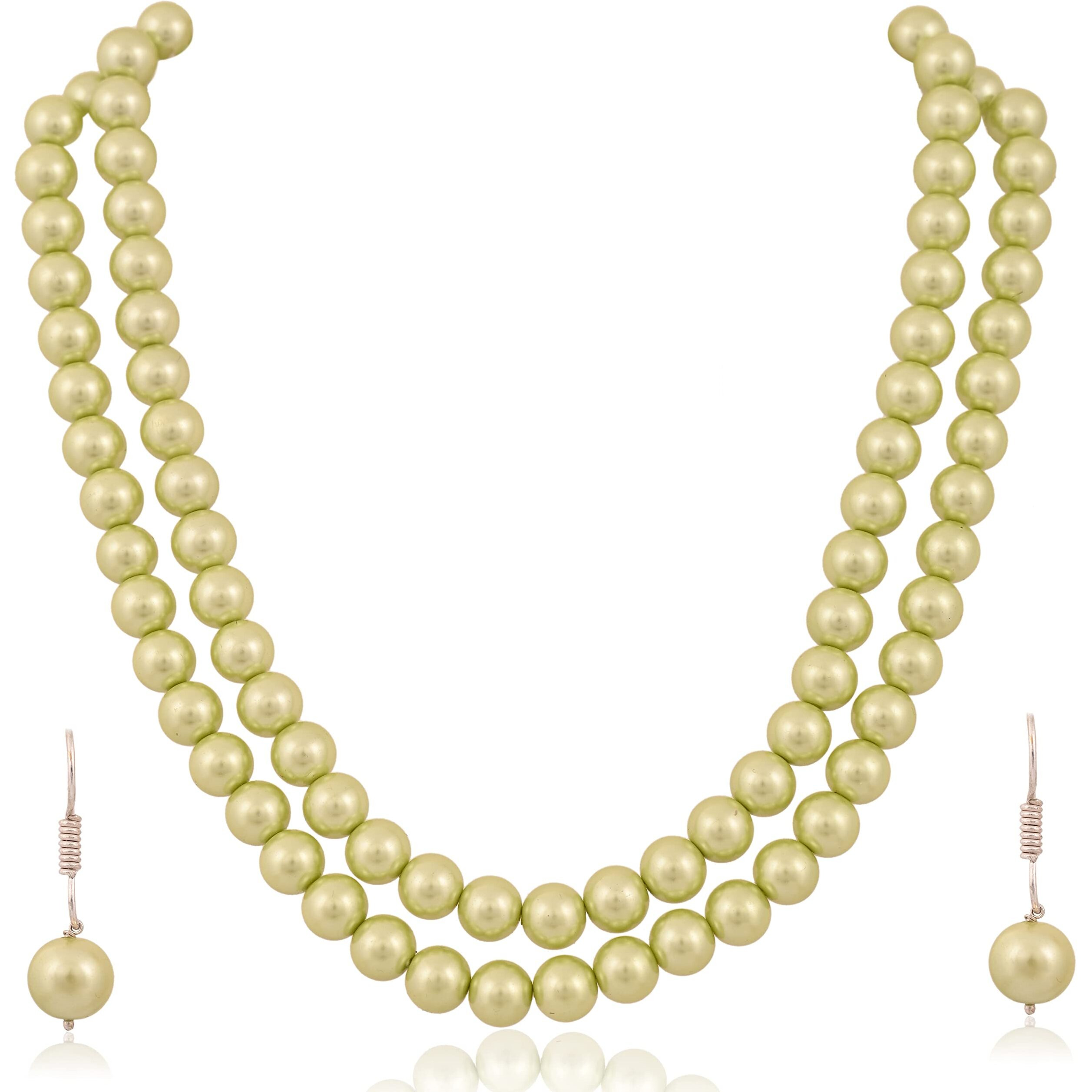 Ratnavali Jewels Imitation Pearl 10MM Bead Size Double Strand Necklace Pearl Moti Mala Jewellery Set with Earrings for Women Girls