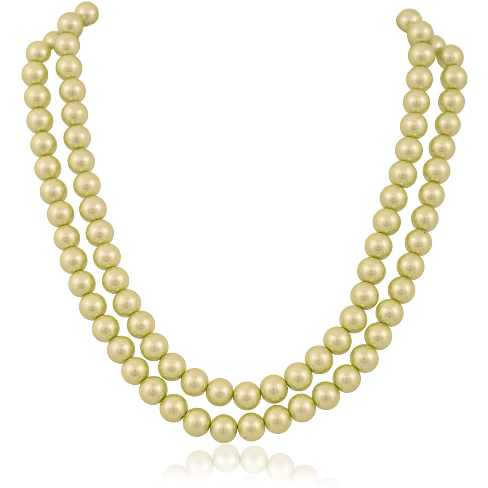 Ratnavali Jewels Imitation Pearl 10MM Bead Size Double Strand Necklace Pearl Moti Mala Jewellery Set with Earrings for Women Girls