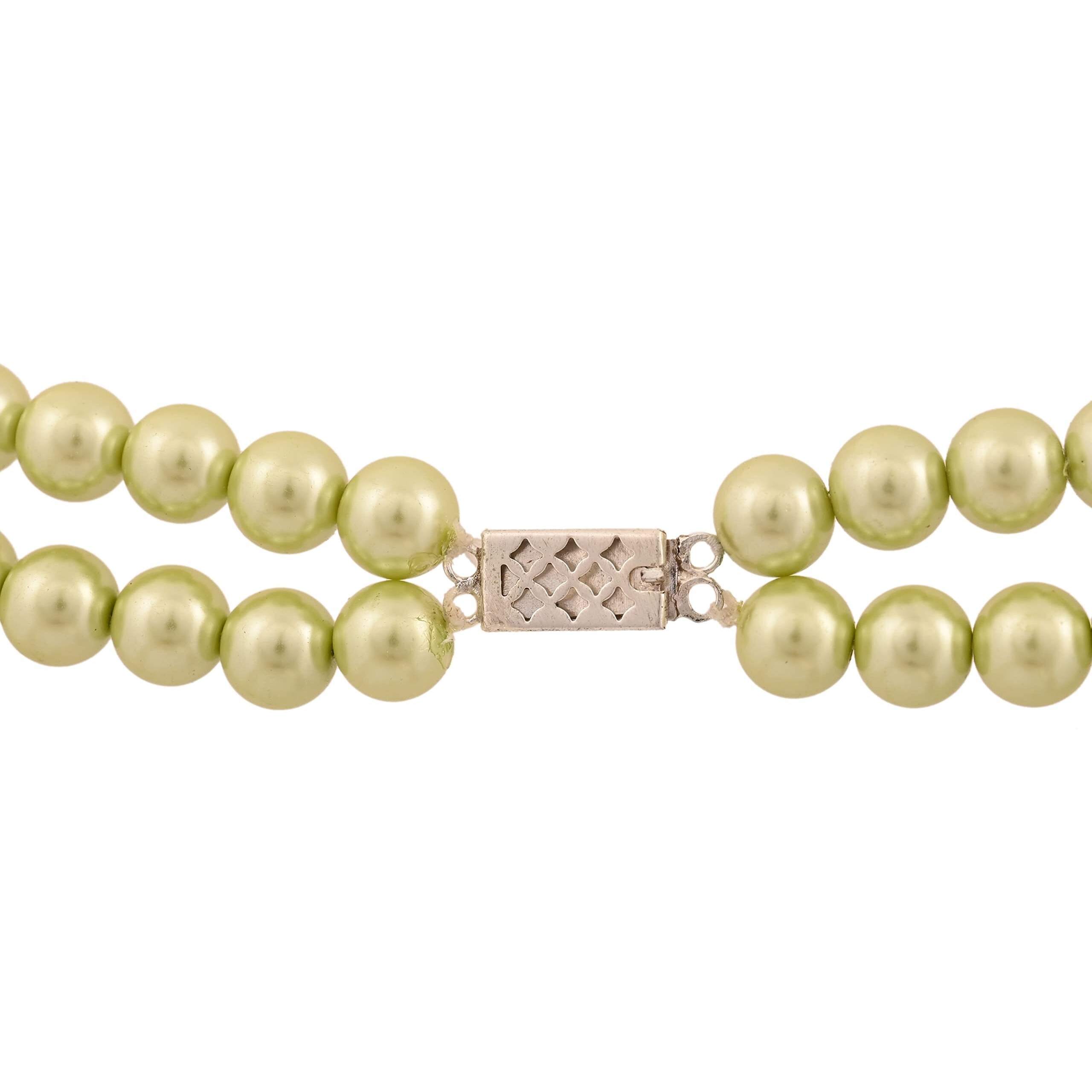 Ratnavali Jewels Imitation Pearl 10MM Bead Size Double Strand Necklace Pearl Moti Mala Jewellery Set with Earrings for Women Girls