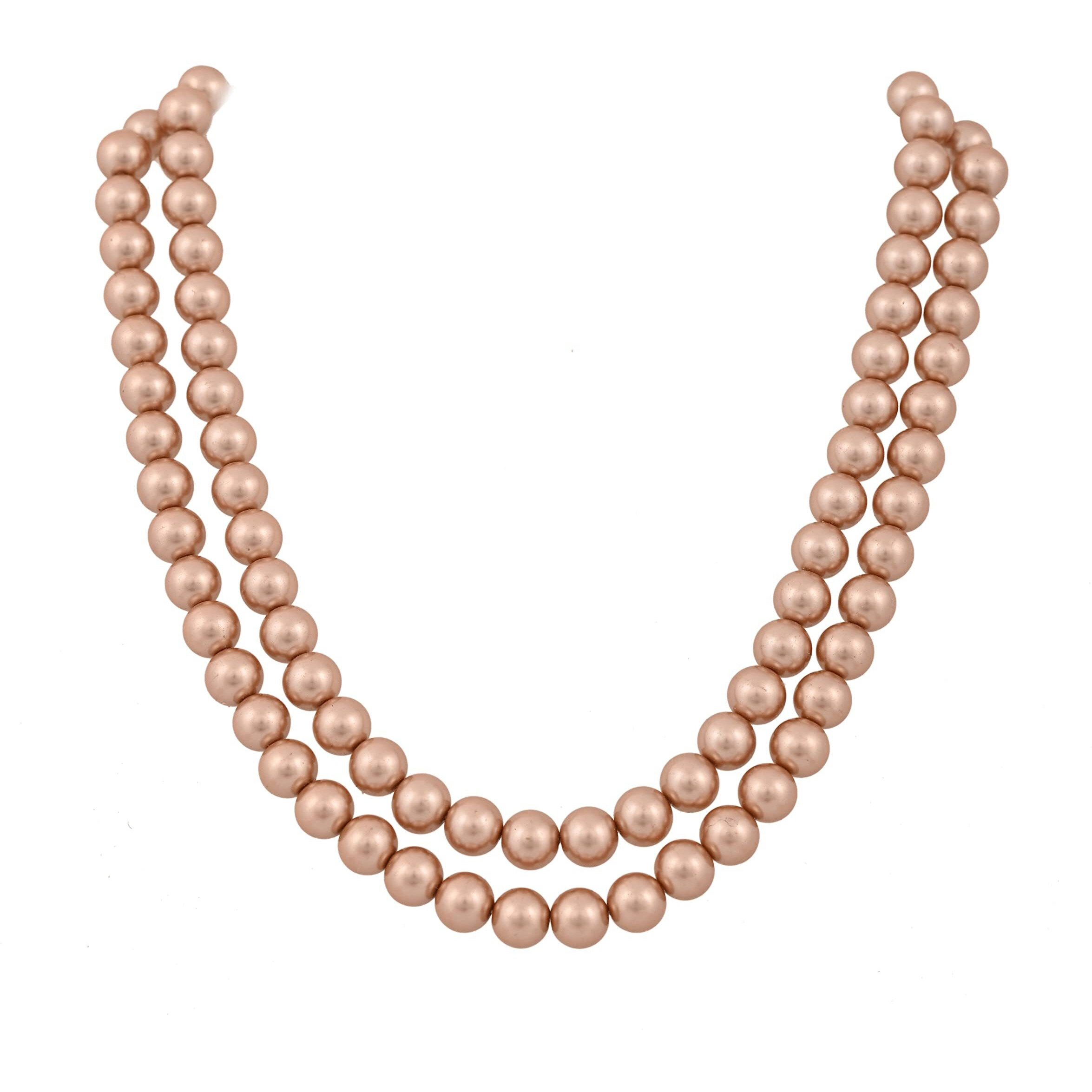 Ratnavali Jewels Imitation Pearl 10MM Bead Size Double Strand Necklace Pearl Moti Mala Jewellery Set with Earrings for Women Girls