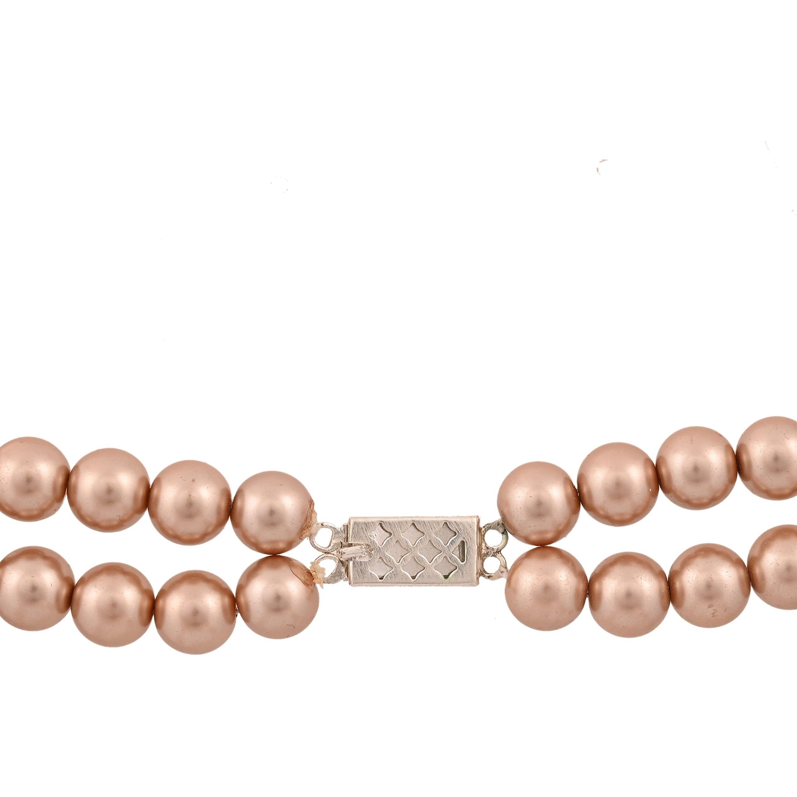 Ratnavali Jewels Imitation Pearl 10MM Bead Size Double Strand Necklace Pearl Moti Mala Jewellery Set with Earrings for Women Girls