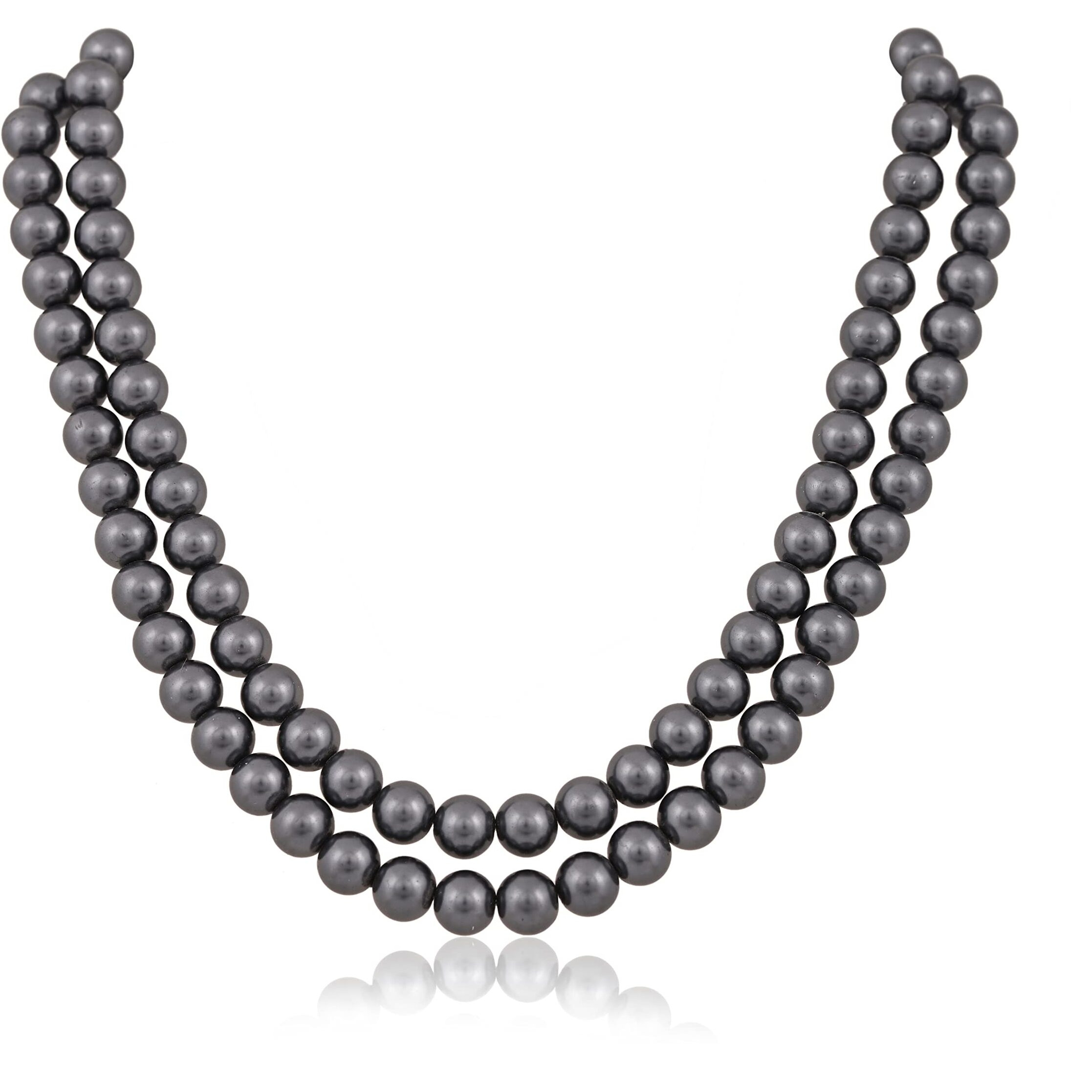 Ratnavali Jewels Imitation Pearl 10MM Bead Size Double Strand Necklace Pearl Moti Mala Jewellery Set with Earrings for Women Girls