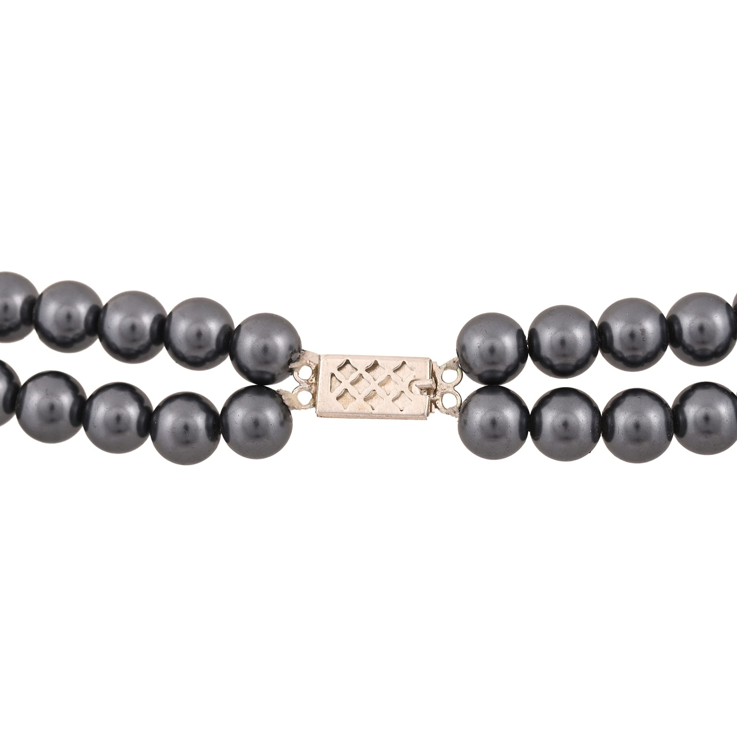 Ratnavali Jewels Imitation Pearl 10MM Bead Size Double Strand Necklace Pearl Moti Mala Jewellery Set with Earrings for Women Girls