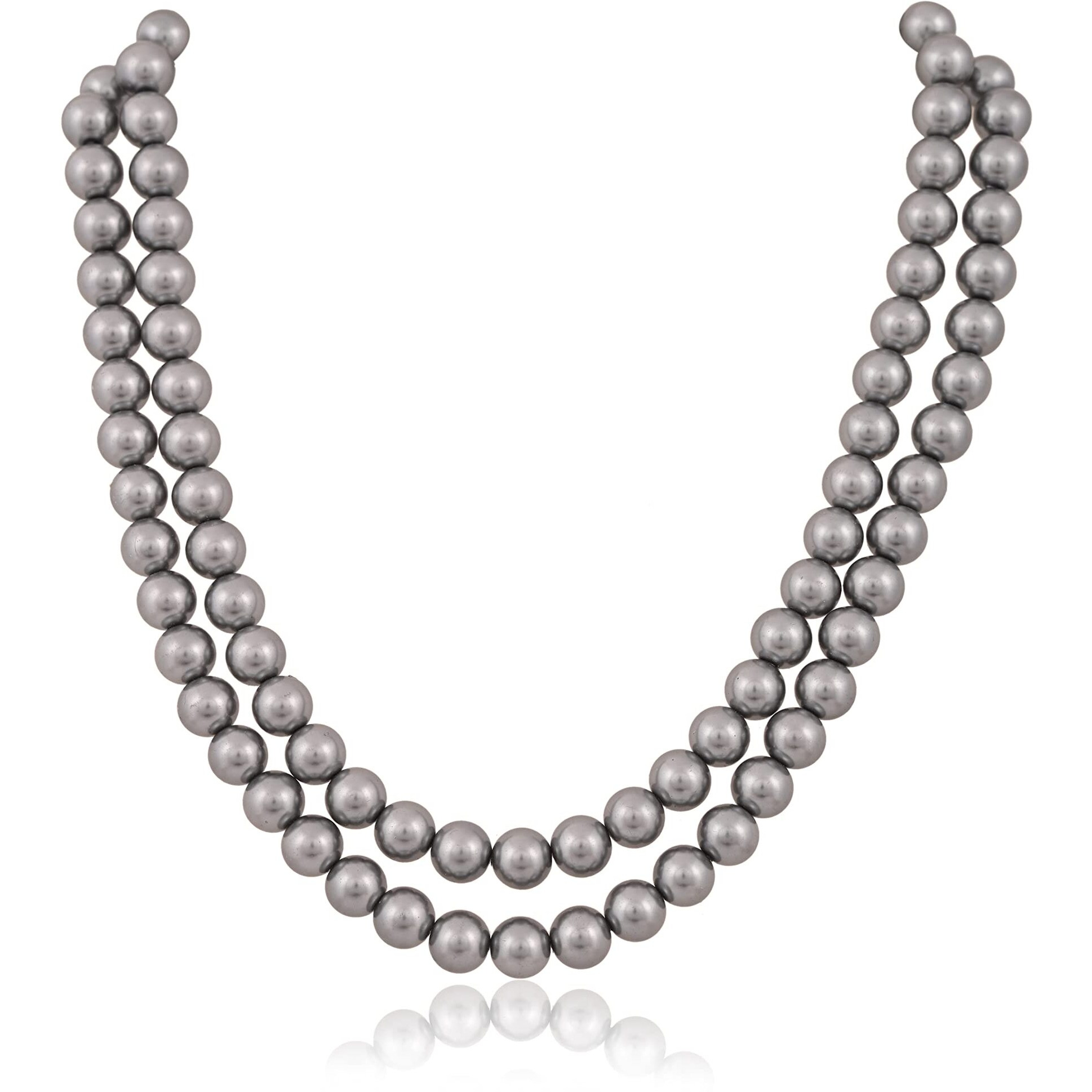 Ratnavali Jewels Imitation Pearl 10MM Bead Size Double Strand Necklace Pearl Moti Mala Jewellery Set with Earrings for Women Girls