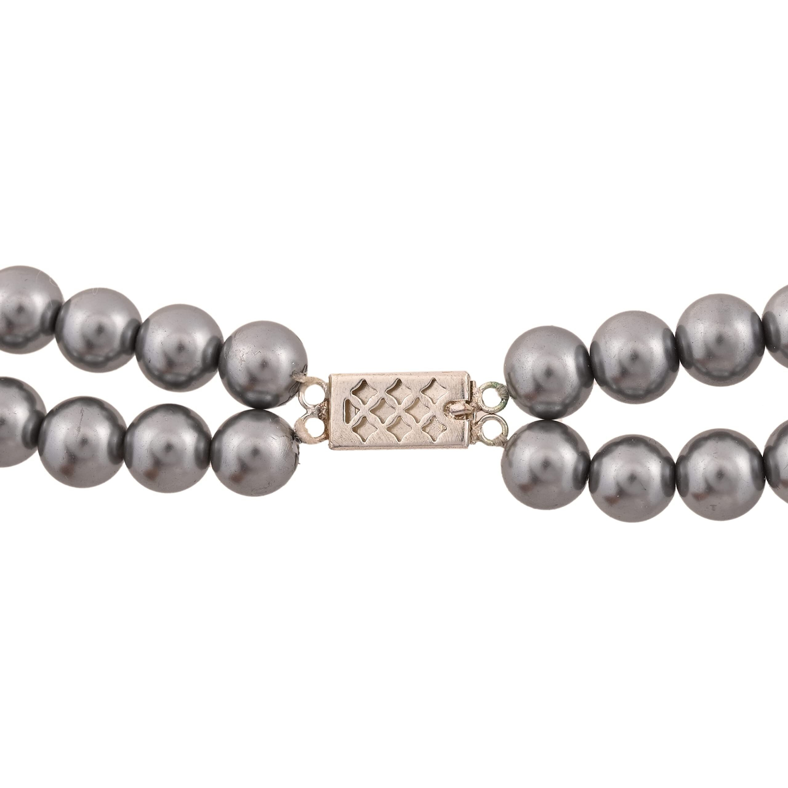 Ratnavali Jewels Imitation Pearl 10MM Bead Size Double Strand Necklace Pearl Moti Mala Jewellery Set with Earrings for Women Girls