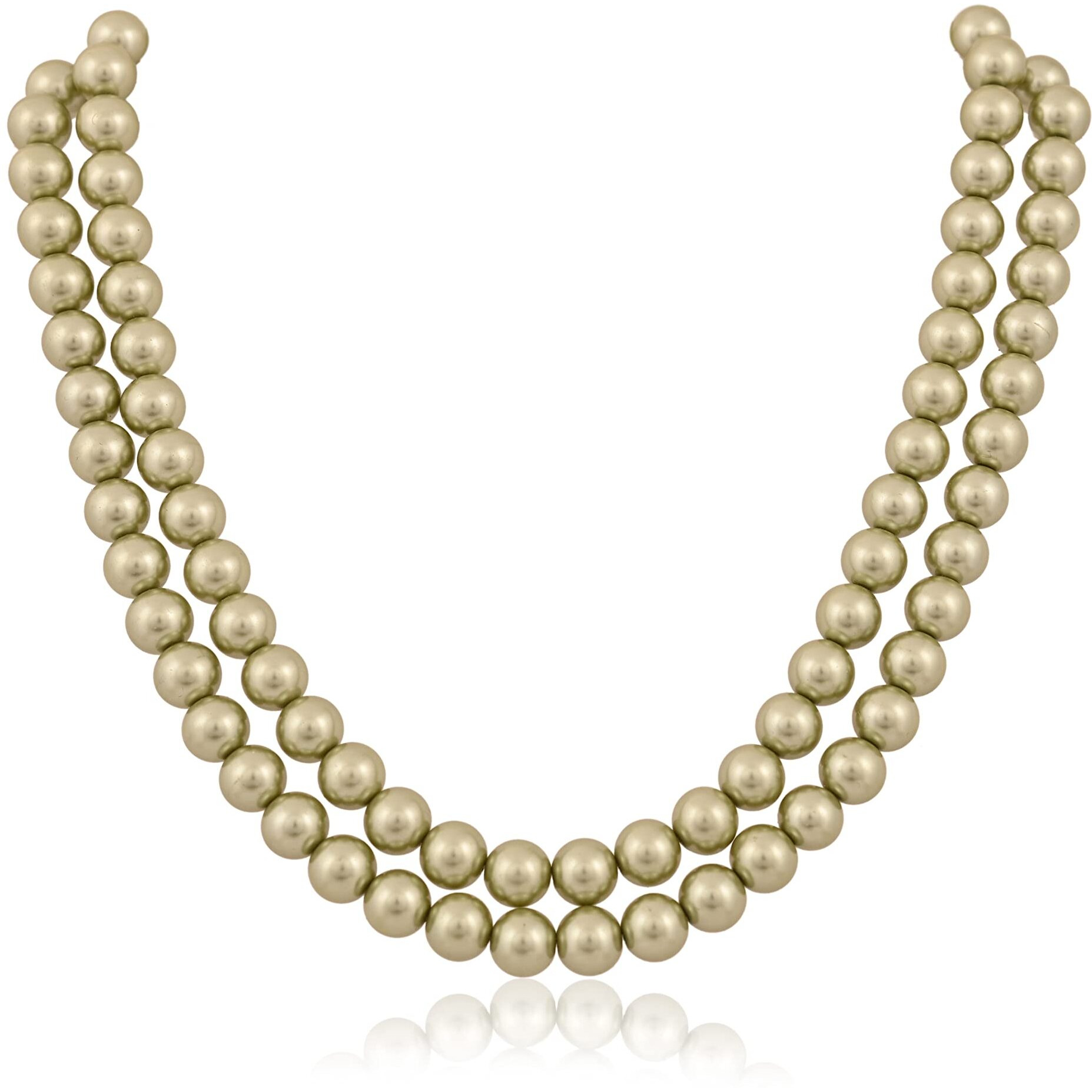 Ratnavali Jewels Imitation Pearl 10MM Bead Size Double Strand Necklace Pearl Moti Mala Jewellery Set with Earrings for Women Girls