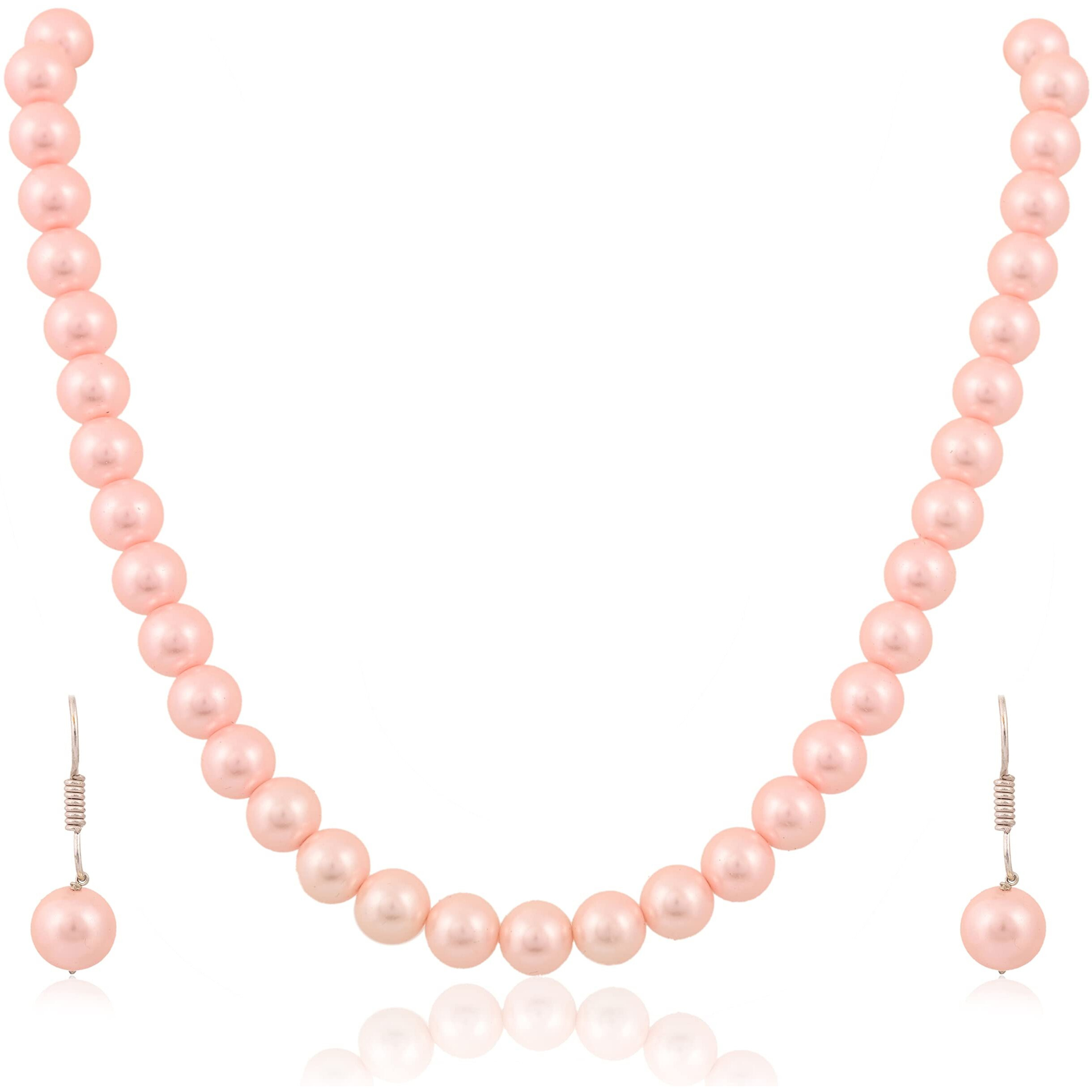 Ratnavali Jewels Imitation Pearl 10MM Bead Size Strand Necklace Pearl Moti Mala Jewellery Set with Earrings for Women Girls