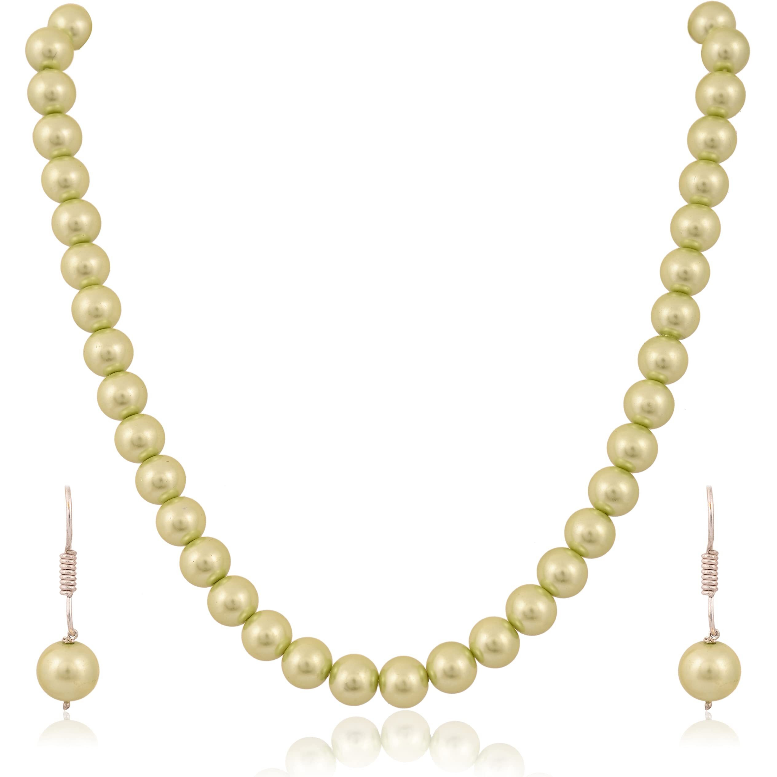 Ratnavali Jewels Imitation Pearl 10MM Bead Size Strand Necklace Pearl Moti Mala Jewellery Set with Earrings for Women Girls