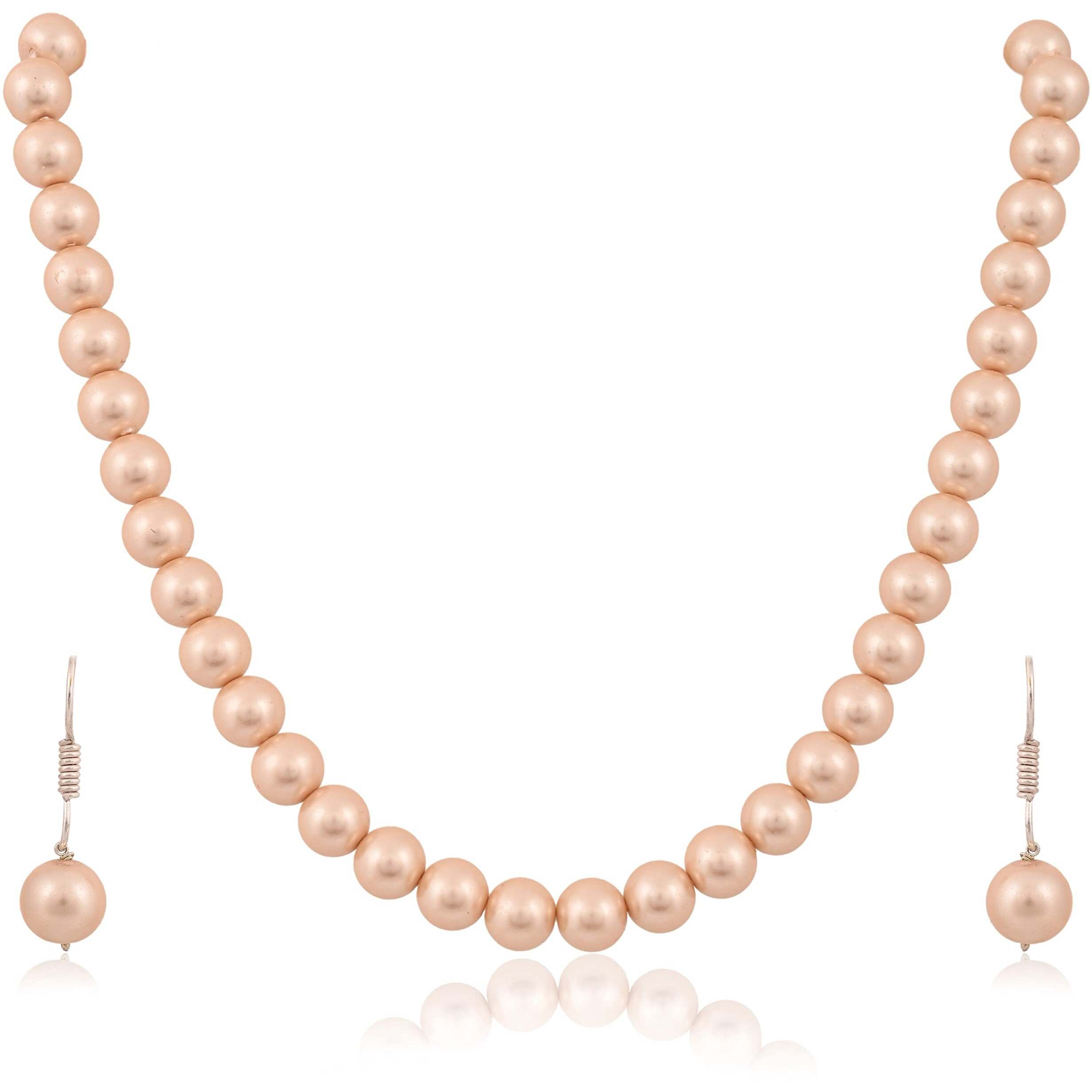 Ratnavali Jewels Imitation Pearl 10MM Bead Size Strand Necklace Pearl Moti Mala Jewellery Set with Earrings for Women Girls