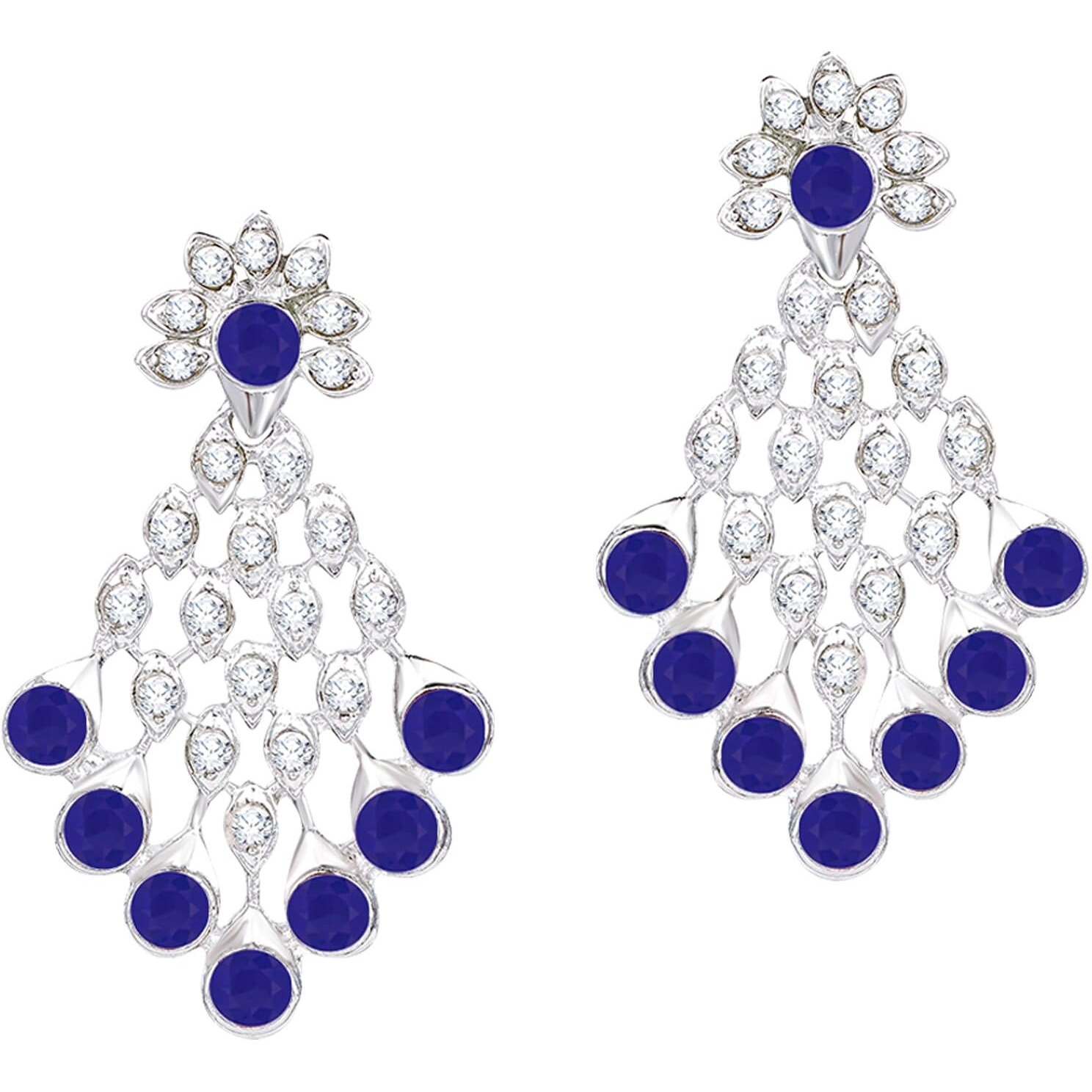 Atasi International Silver Plated Royal Blue Crystals Ad Diamond Necklace Set With Earrings And Maang Tikka, Suitable For Bridal, Wedding, Party (Rb5379, Womens)