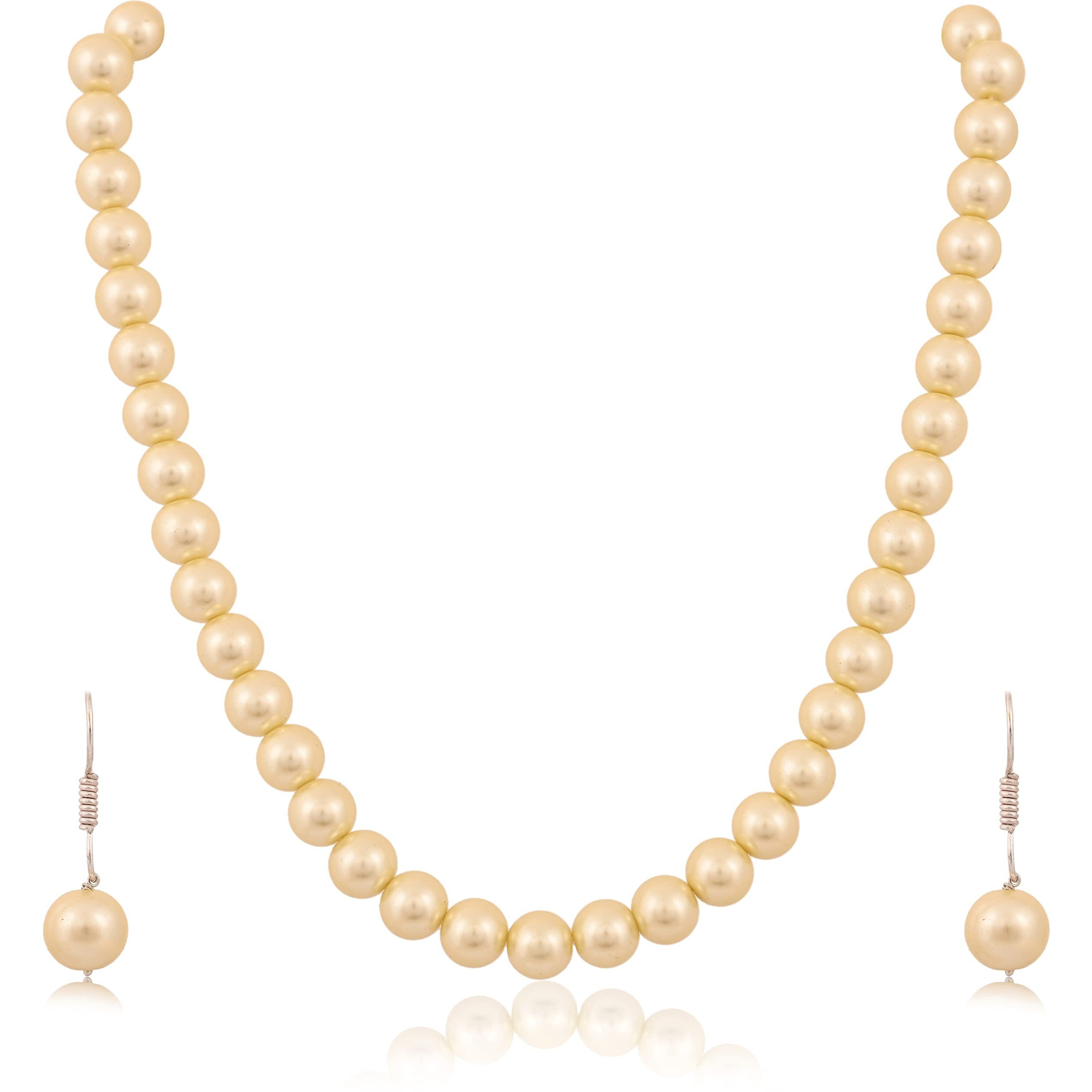 Ratnavali Jewels Imitation Pearl 10MM Bead Size Strand Necklace Pearl Moti Mala Jewellery Set with Earrings for Women Girls