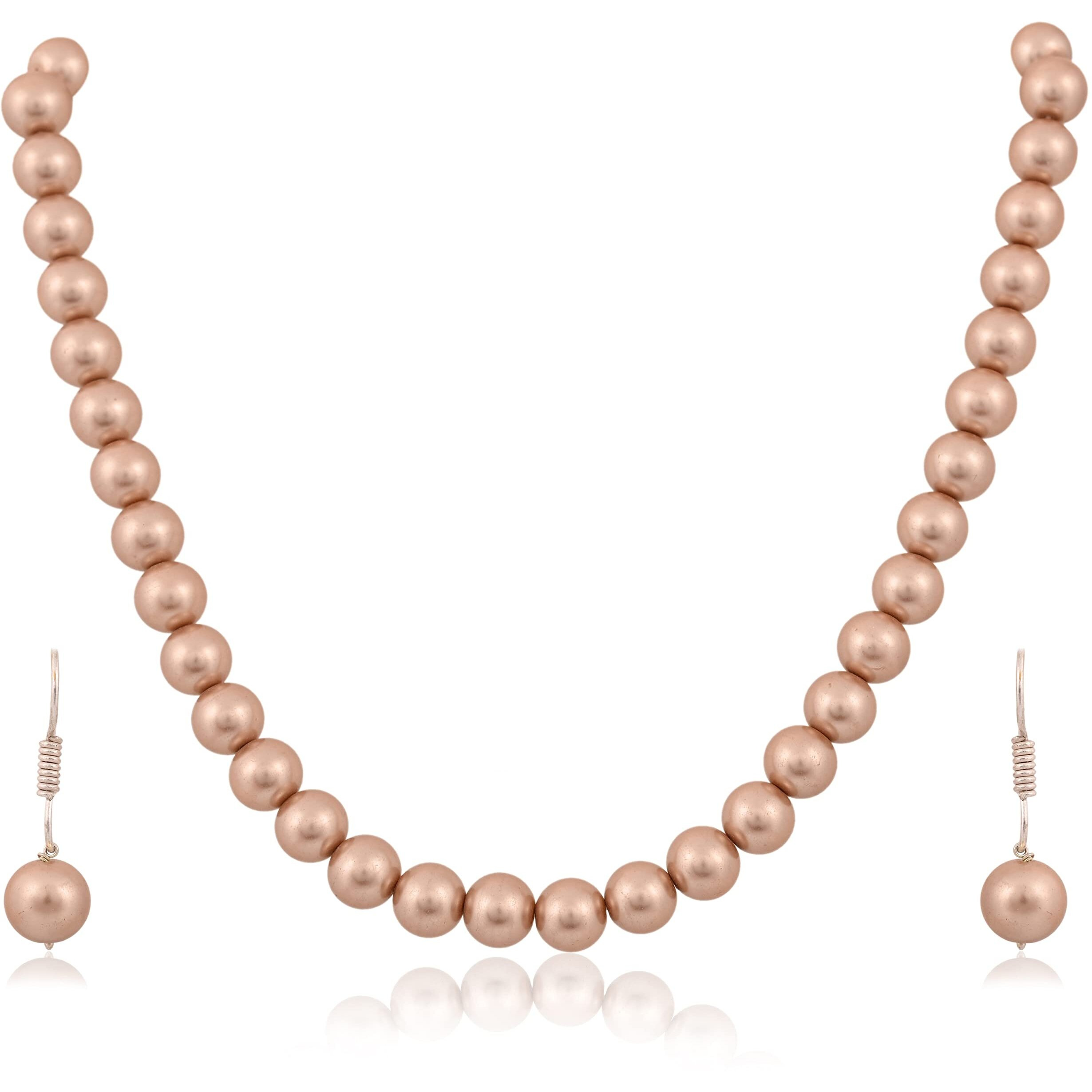 Ratnavali Jewels Imitation Pearl 10MM Bead Size Strand Necklace Pearl Moti Mala Jewellery Set with Earrings for Women Girls