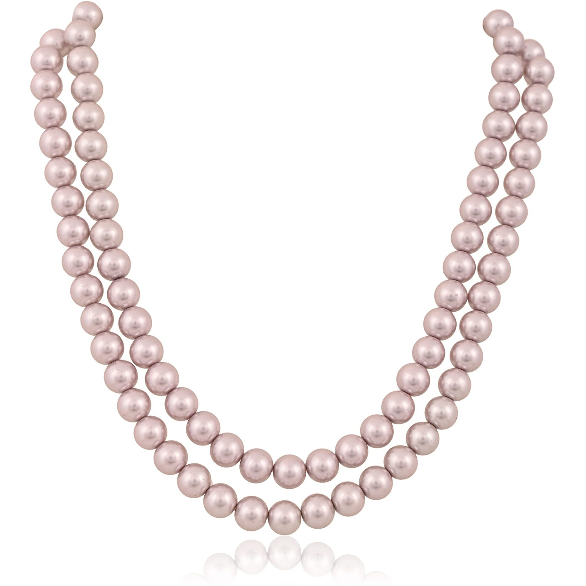 RATNAVALI JEWELS Imitation Pearl 10MM Bead Size Double Strand Necklace Pearl Moti Mala Jewellery Set with Earrings for Women Girls
