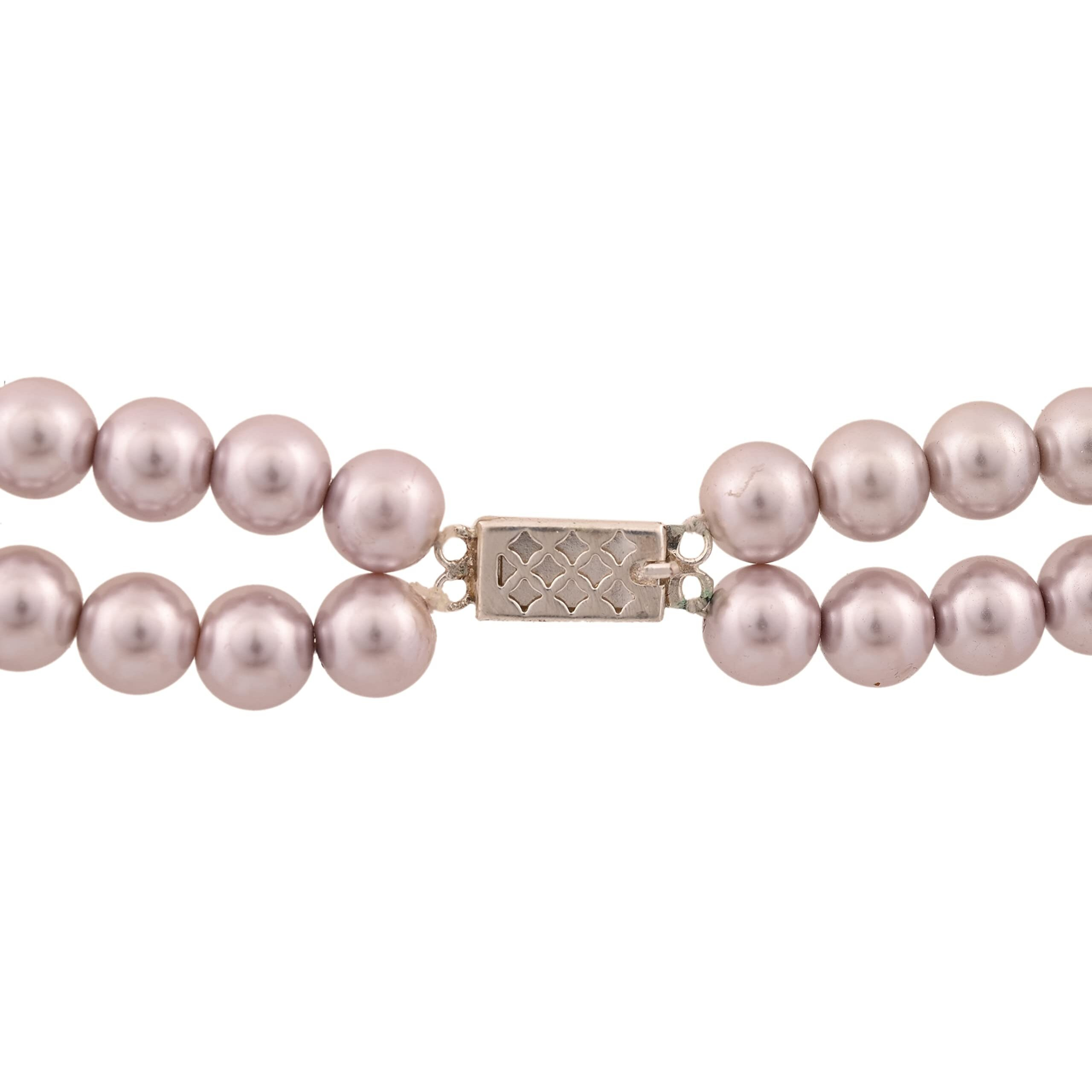 RATNAVALI JEWELS Imitation Pearl 10MM Bead Size Double Strand Necklace Pearl Moti Mala Jewellery Set with Earrings for Women Girls