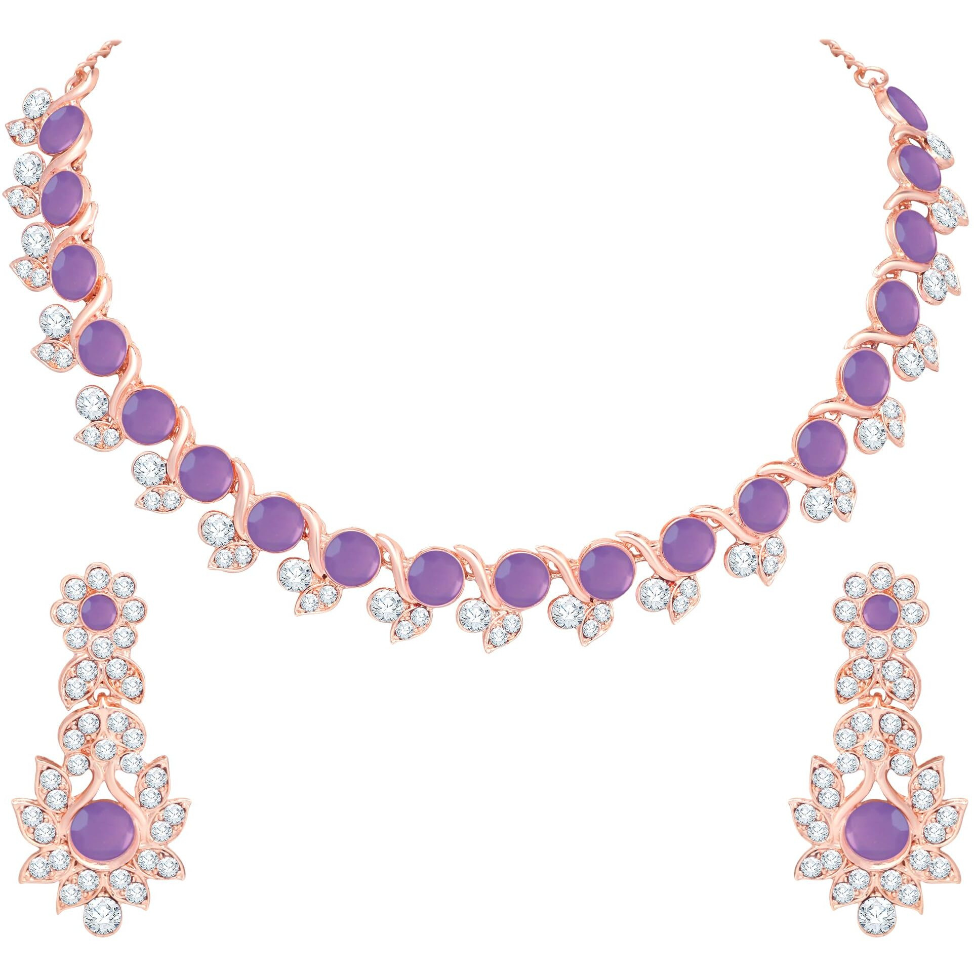 Atasi International Purple Color Crystals Gold Plated Necklace Jewellery Set with Earrings for Women Ideal for Party, Wedding, Festivals (PU5764)