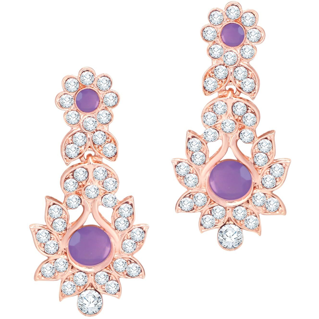 Atasi International Purple Color Crystals Gold Plated Necklace Jewellery Set with Earrings for Women Ideal for Party, Wedding, Festivals (PU5764)