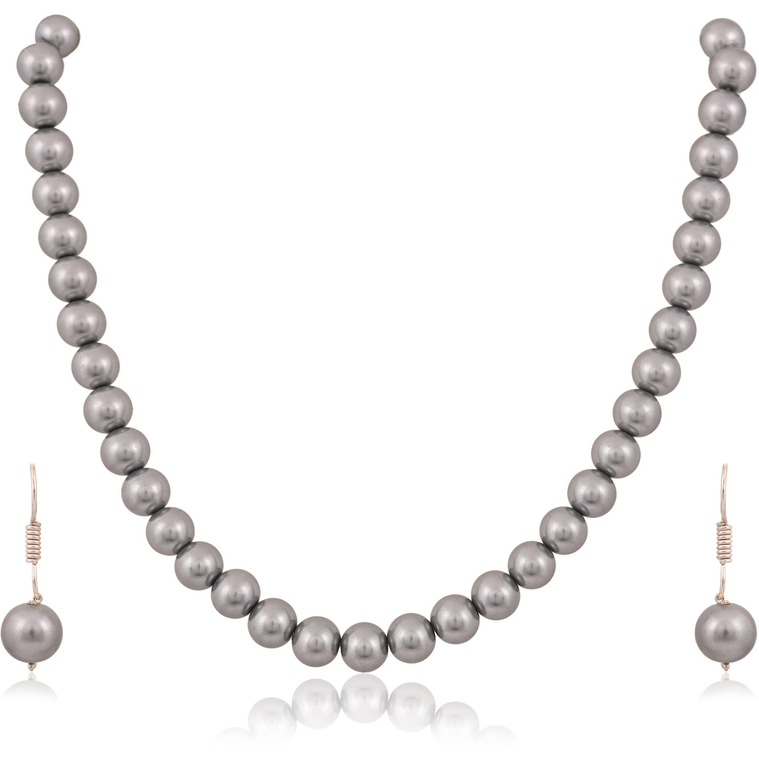 Ratnavali Jewels Imitation Pearl 10MM Bead Size Strand Necklace Pearl Moti Mala Jewellery Set with Earrings for Women Girls